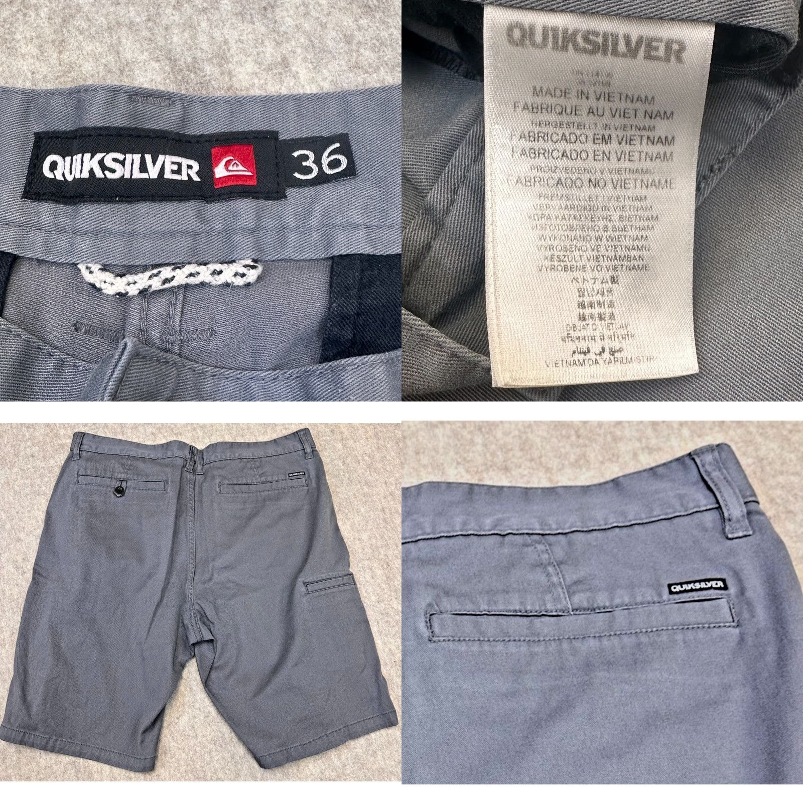 Quiksilver Quiksilver Gray Amphibian Shorts Mens 36 x 9 Flat Front Chino Board Surf Logo Pockets Easy Care 9 in Inseam Gray Mens Size US 36 / EU 52 - 8 Thumbnail
