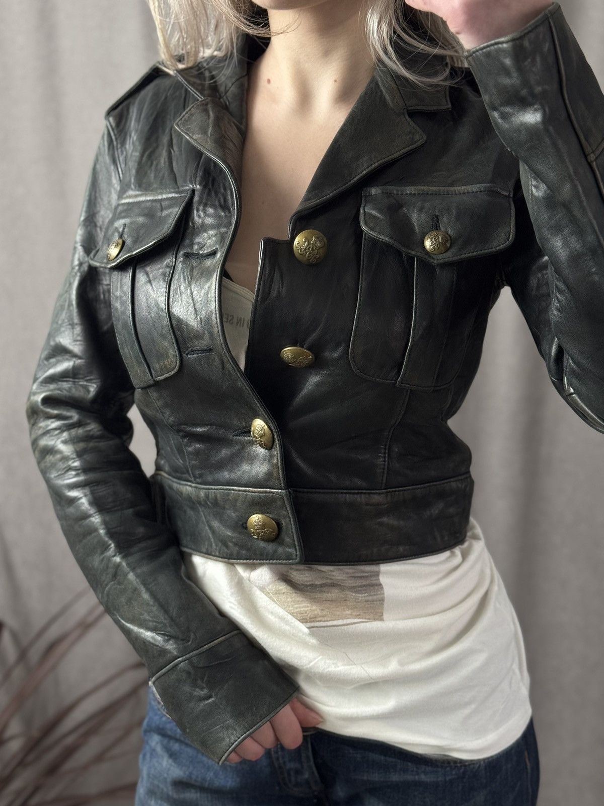 Polo Ralph Lauren Vintage Leather Jacket Polo Ralph Lauren Cropped Faded Rare Size S / US 4 / IT 40 - 1 Thumbnail