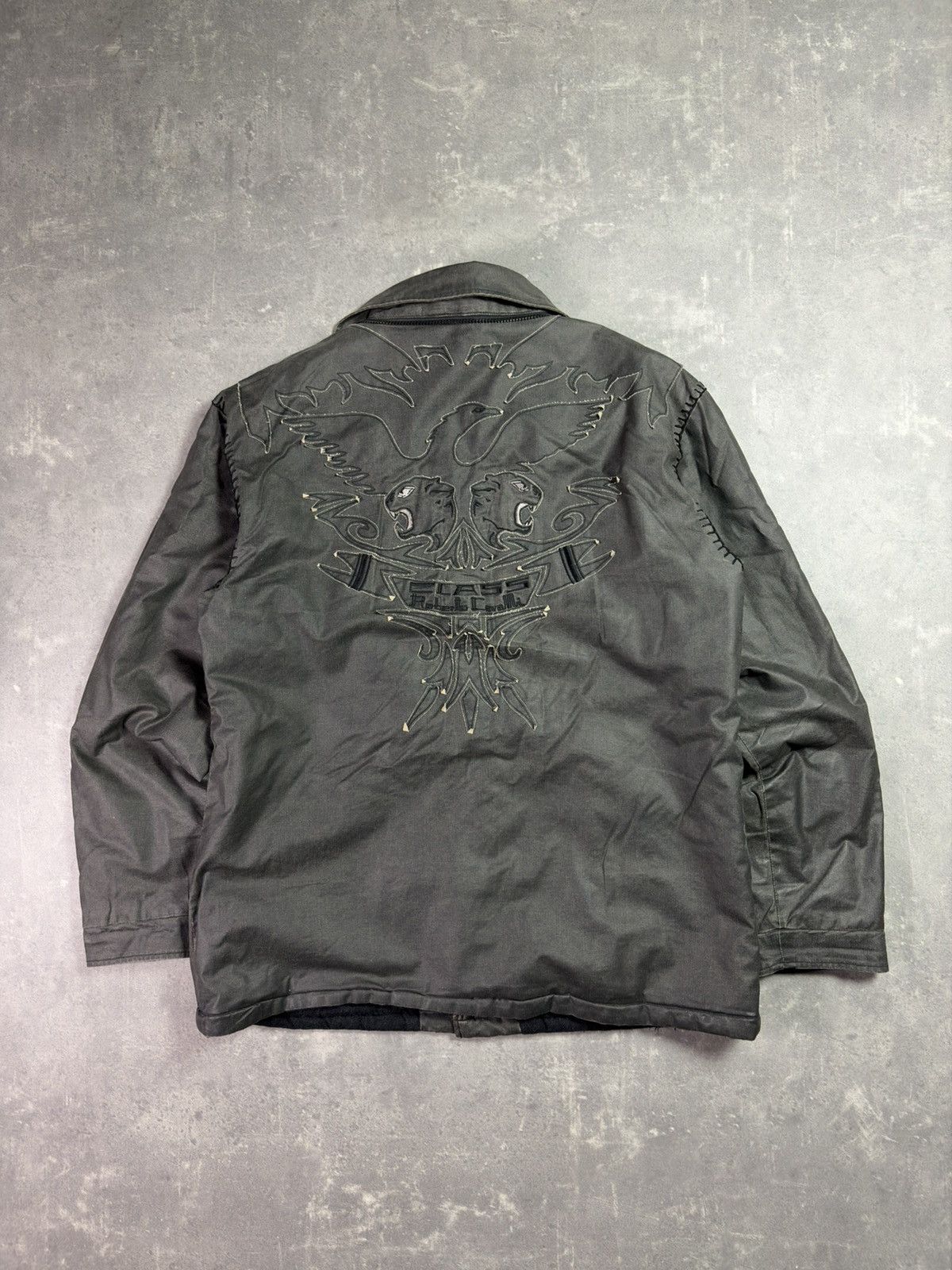 Roberto Cavalli 00s Class Roberto Cavalli Waxed Back Embroidery Jacket Coat Size US XL / EU 56 / 4 - 1 Thumbnail