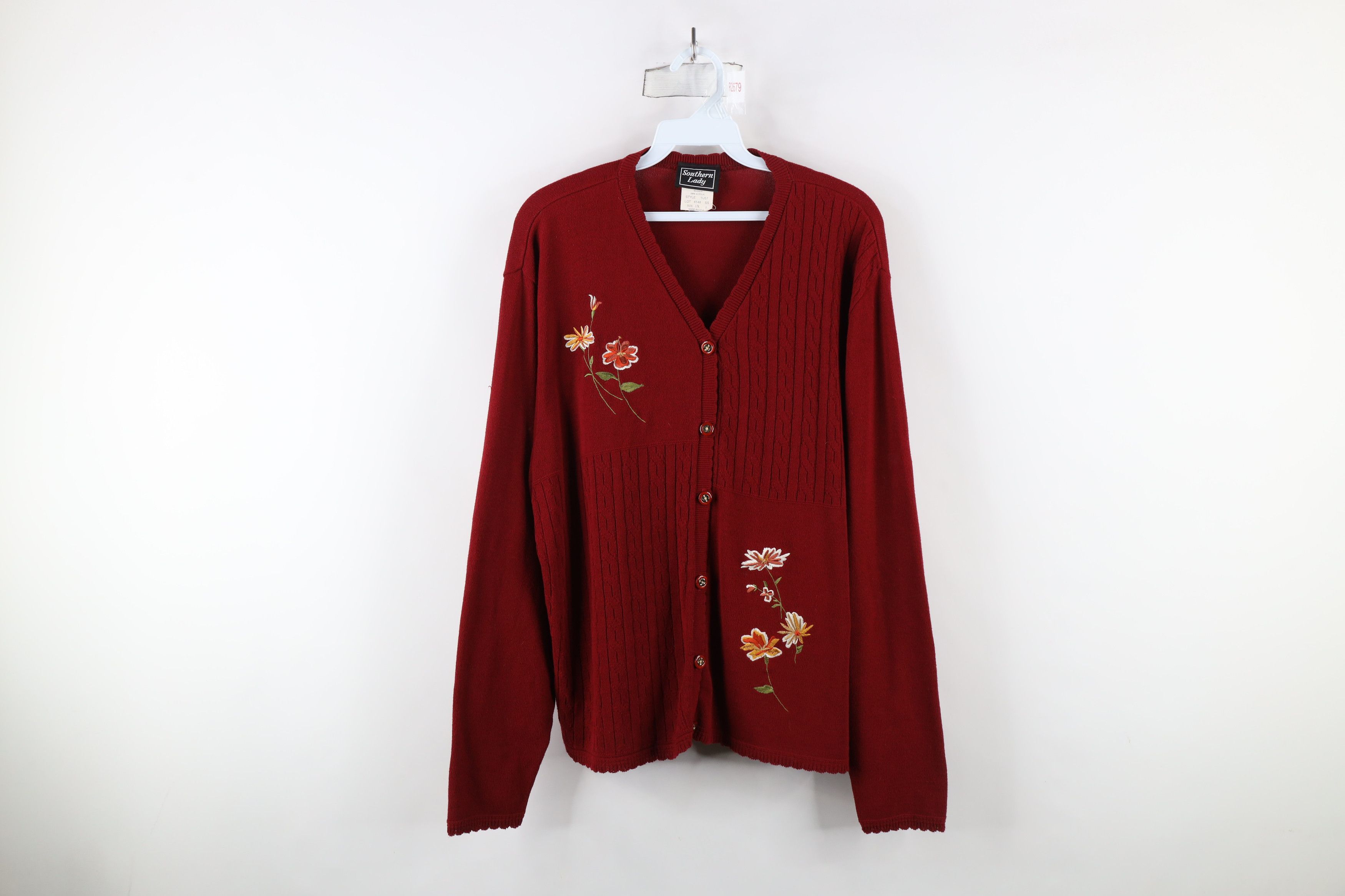 Vintage Vintage 90s Streetwear Flower Cardigan Sweater Red USA Size XL / US 12-14 / IT 48-50 - 1 Thumbnail