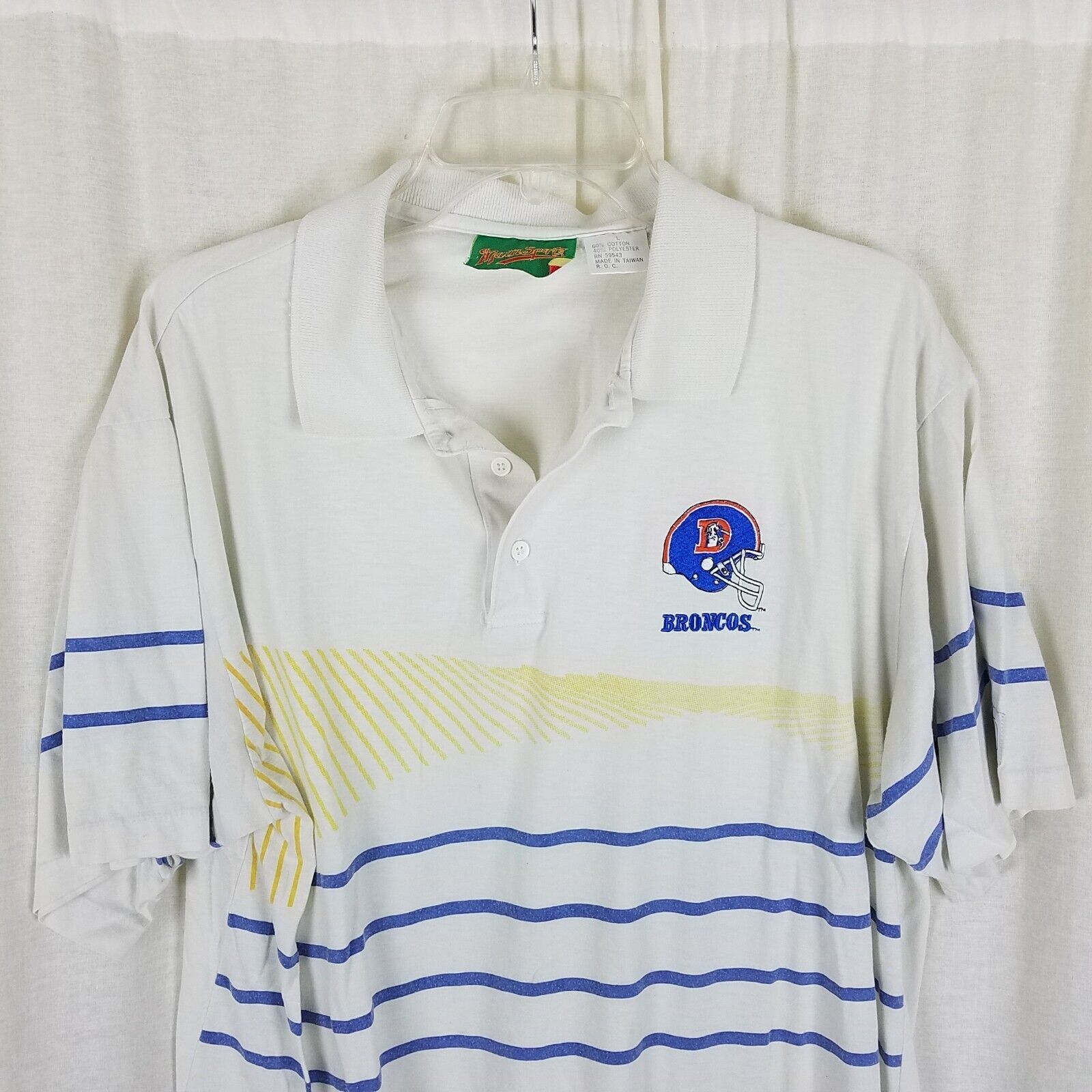 Vintage Vtg Main Sports Denver Broncos Stripe Polo Shirt Helmet Logo Size US L / EU 52-54 / 3 - 5 Thumbnail