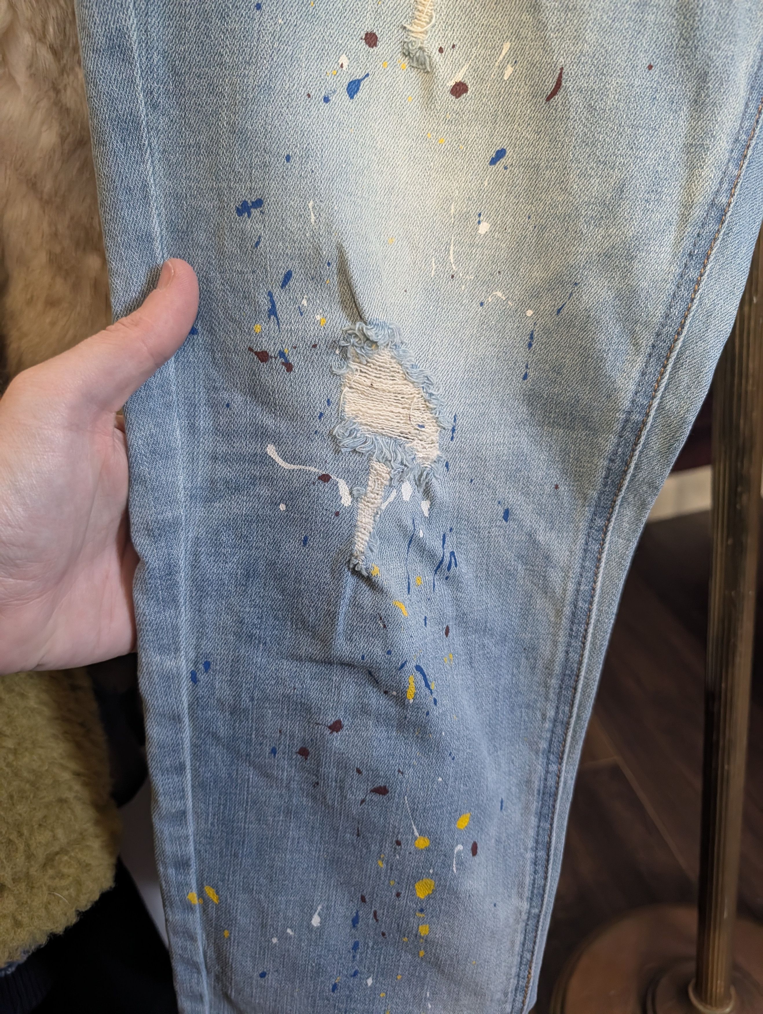 Number (N)ine Slim distressed paint spatter denim jeans 30" Size US 30 / EU 46 - 4 Thumbnail