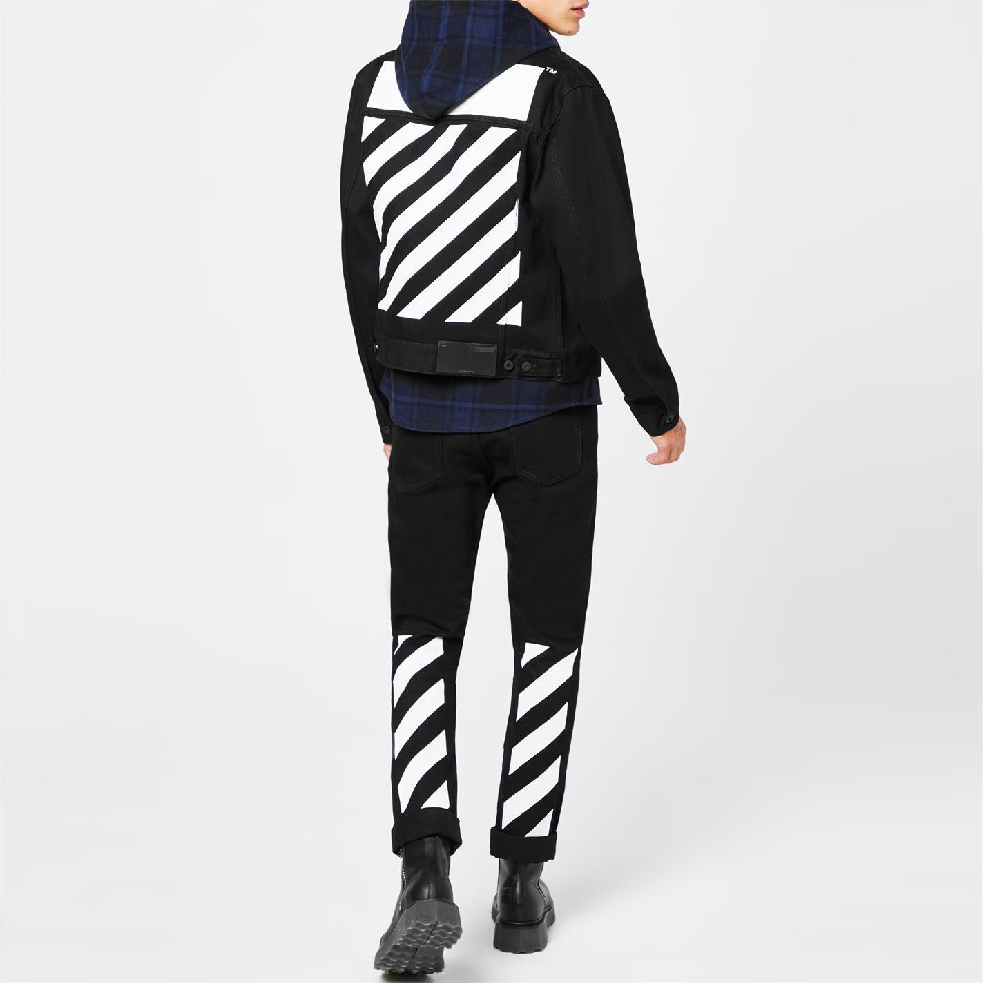 Off-White o1g2r1mq0226 Diagonal Print Denim Jacket in Black Size US XXL / EU 58 / 5 - 3 Thumbnail