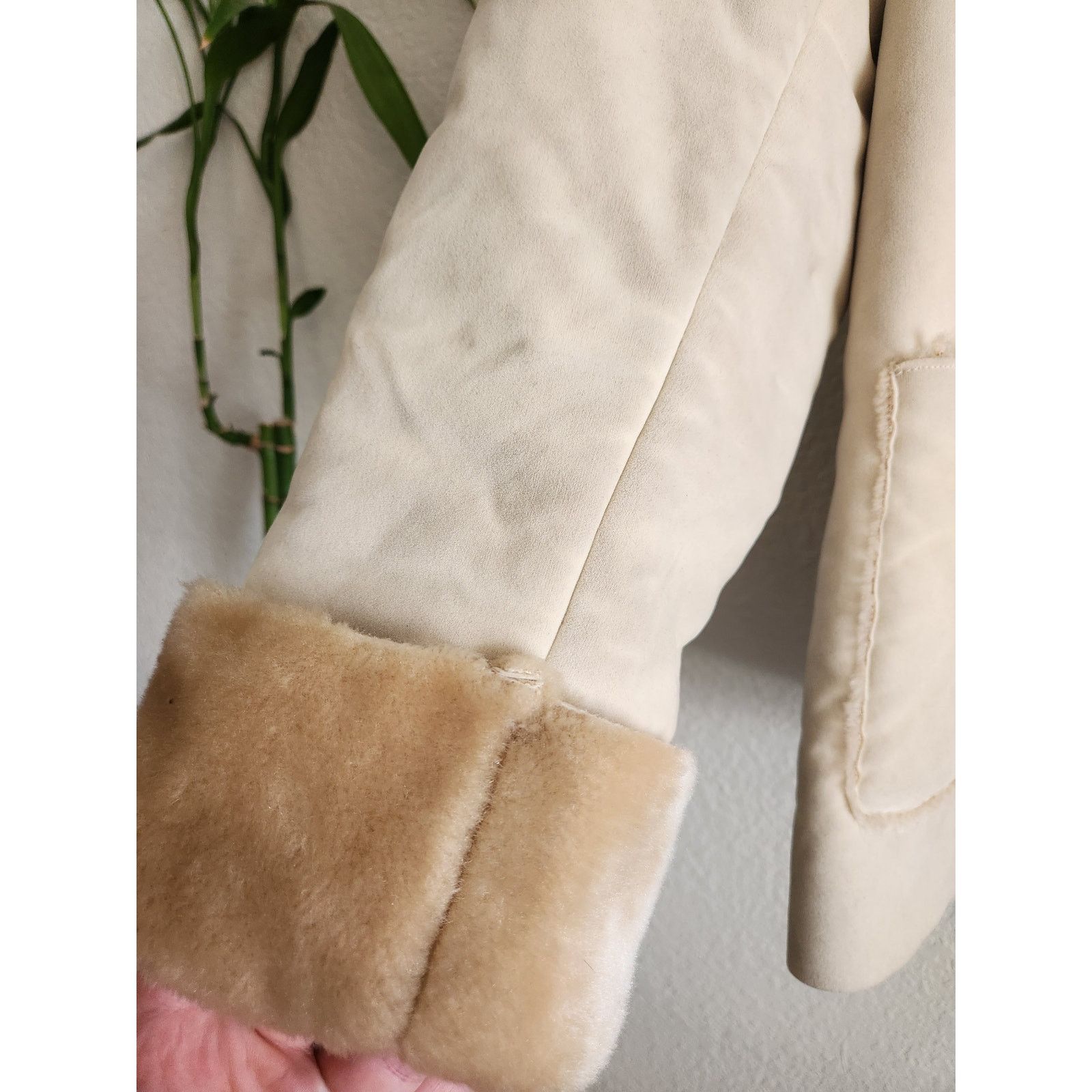 Other Y2k Oscar Sports Faux Fur Trimmed Suede Cream Jacket- Lg Size L / US 10 / IT 46 - 8 Thumbnail