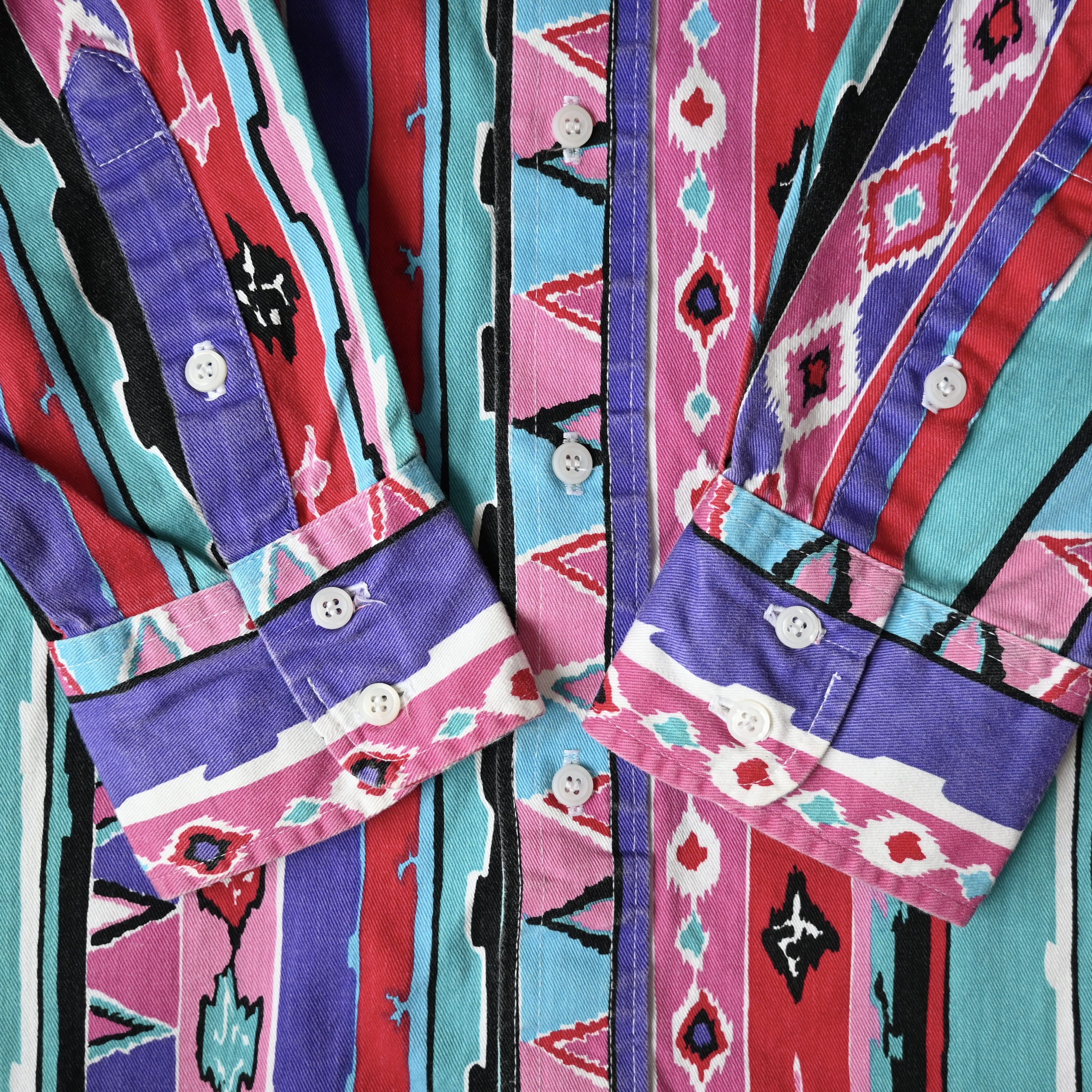 Vintage VTG Wrangler Aztec Navajo multi striped cotton western shirt Size US L / EU 52-54 / 3 - 6 Thumbnail