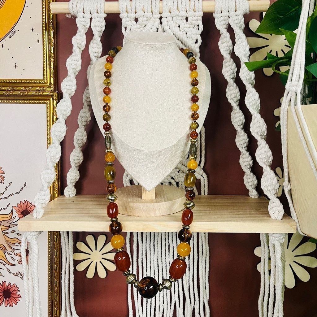 Jewelry Boho Acrylic Beaded Necklace Red Brown Yellow Chunky Beads Size ONE SIZE - 1 Thumbnail