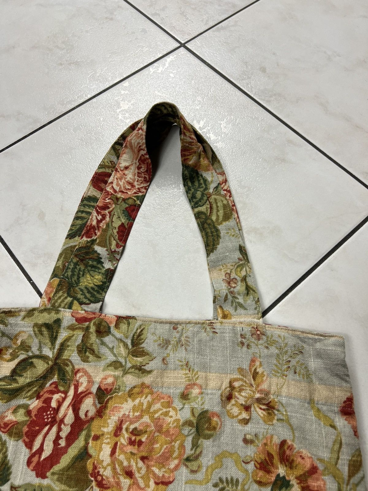 Handmade Vintage handmade floral tote bag F.S. Design art full print Size ONE SIZE - 8 Thumbnail