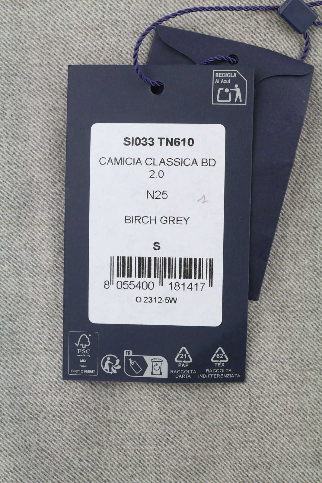 SEASE SI033 CAMICA CLASSICA BD 2.0 S Grey Melange 90126 Size US S / EU 44-46 / 1 - 9 Thumbnail