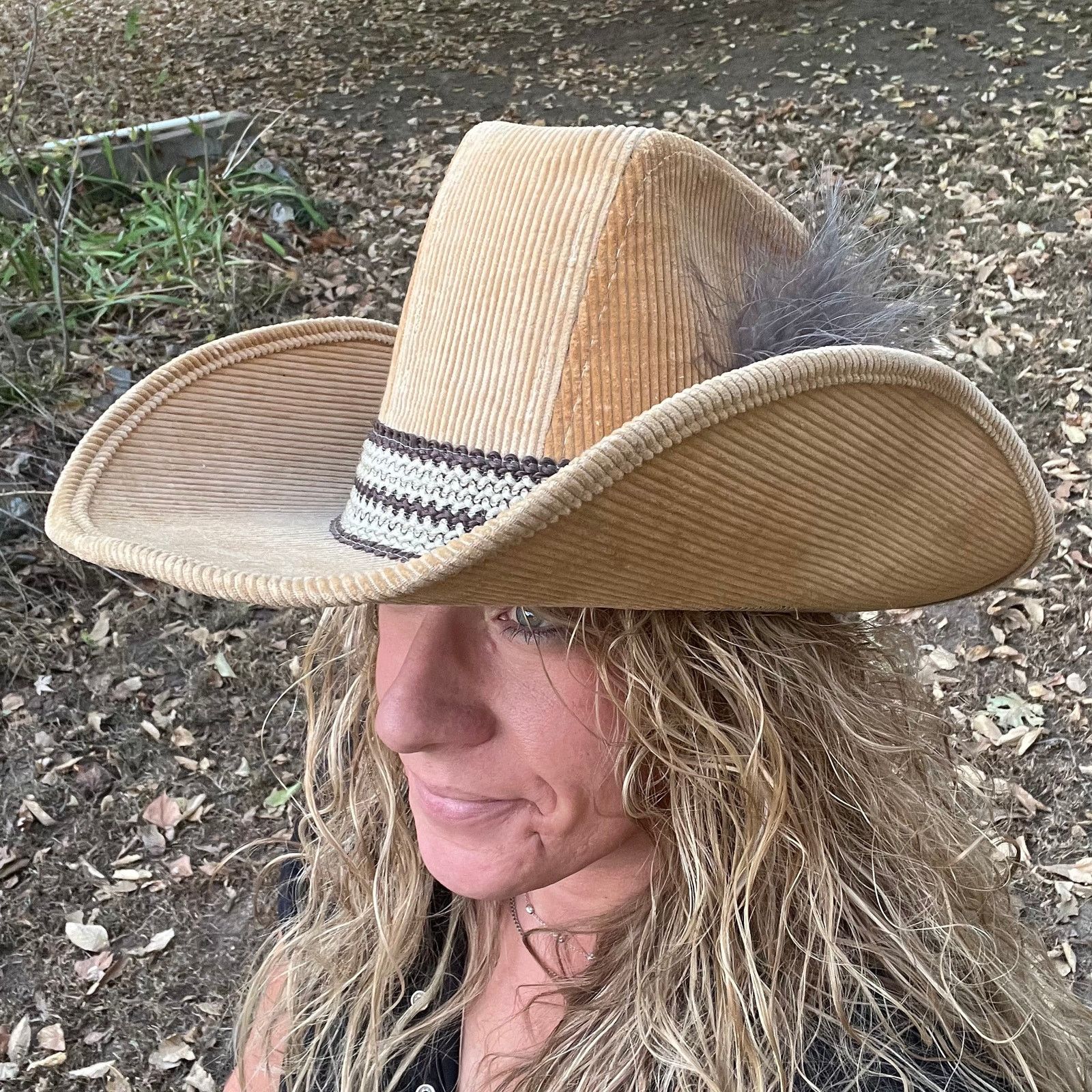 image of Vintage 70's Corduroy Cowboy Hat Union Made in Tan, Men's