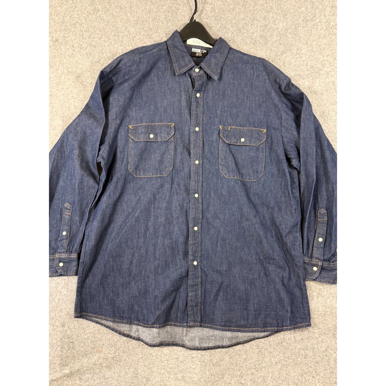 Denime UniFirst Western Shirt Mens XLT Blue Denim Pearl Snap Flap Pockets Long Sleeve Size US XL / EU 56 / 4 - 5 Thumbnail