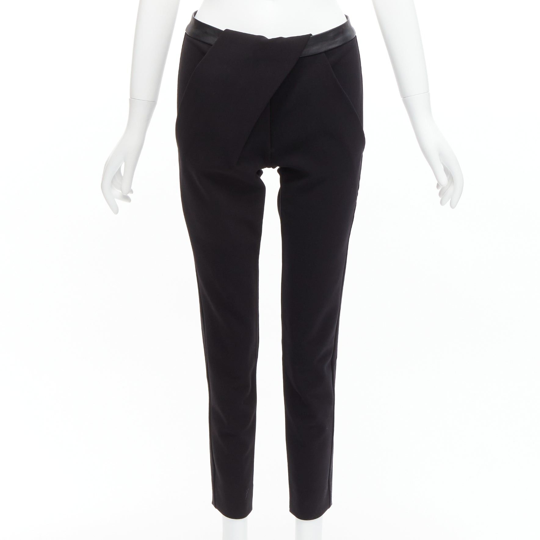 Dion Lee DION LEE black leather waistband wrap detail cropped pants trousers UK6 XS Size 27" / US 4 / IT 40 - 1 Thumbnail