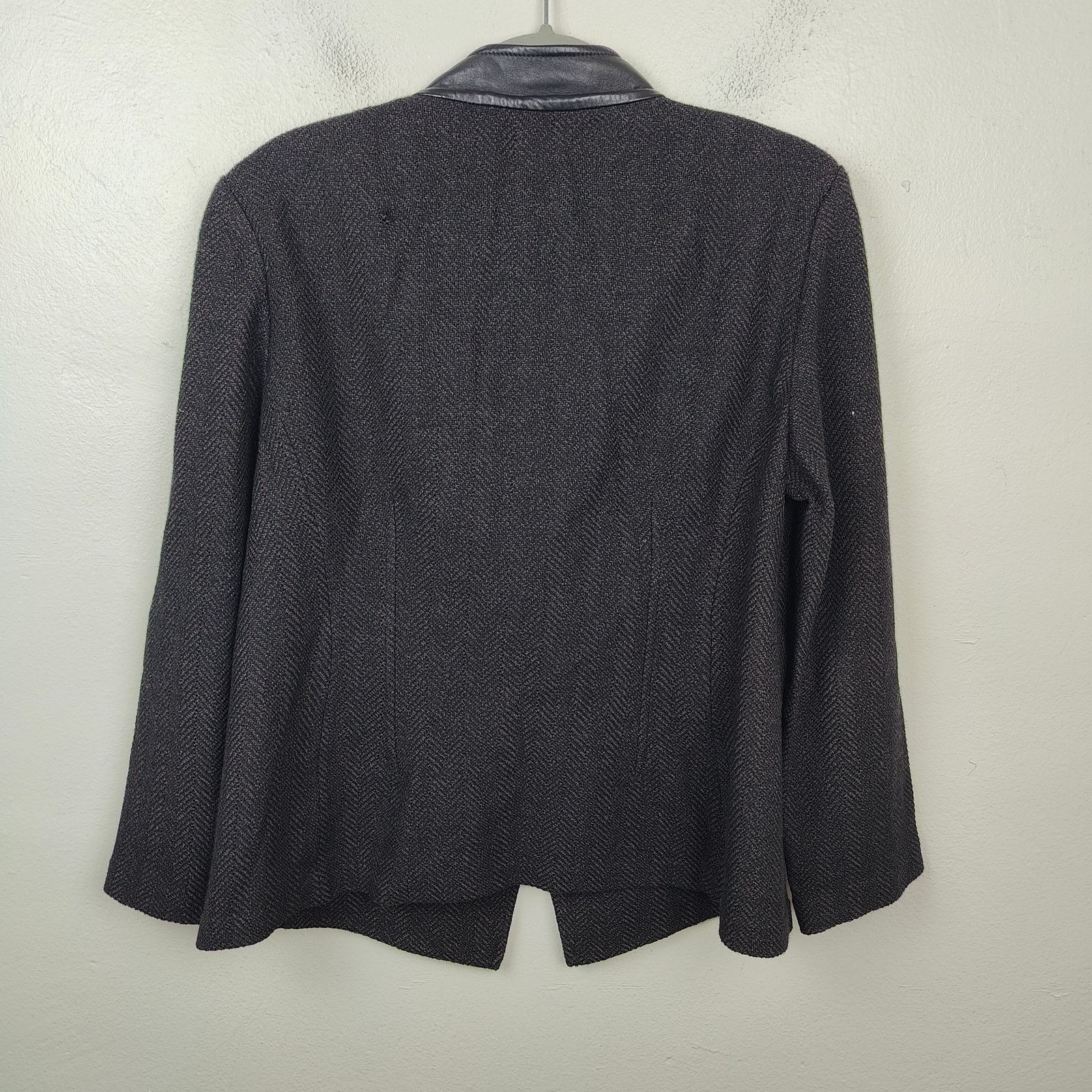 Other St John Knit Blazer Size 12 Black Herringbone Leather Trim Size XL / US 12-14 / IT 48-50 - 8 Thumbnail