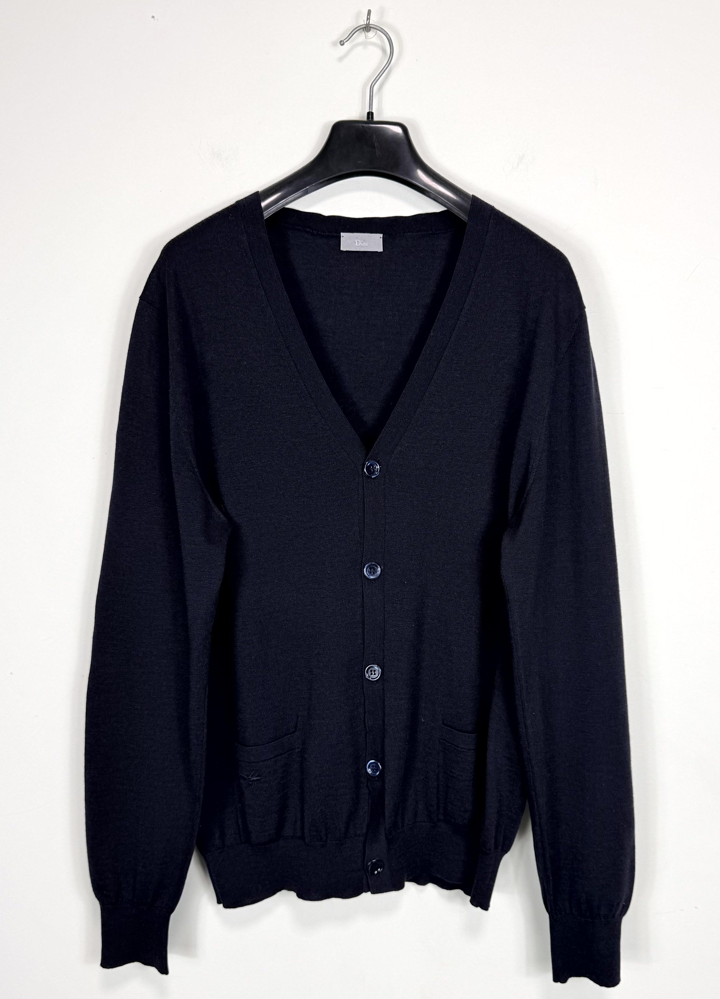 Dior Bee Logo Embroidered Blue Wool Cardigan Sweater Size L