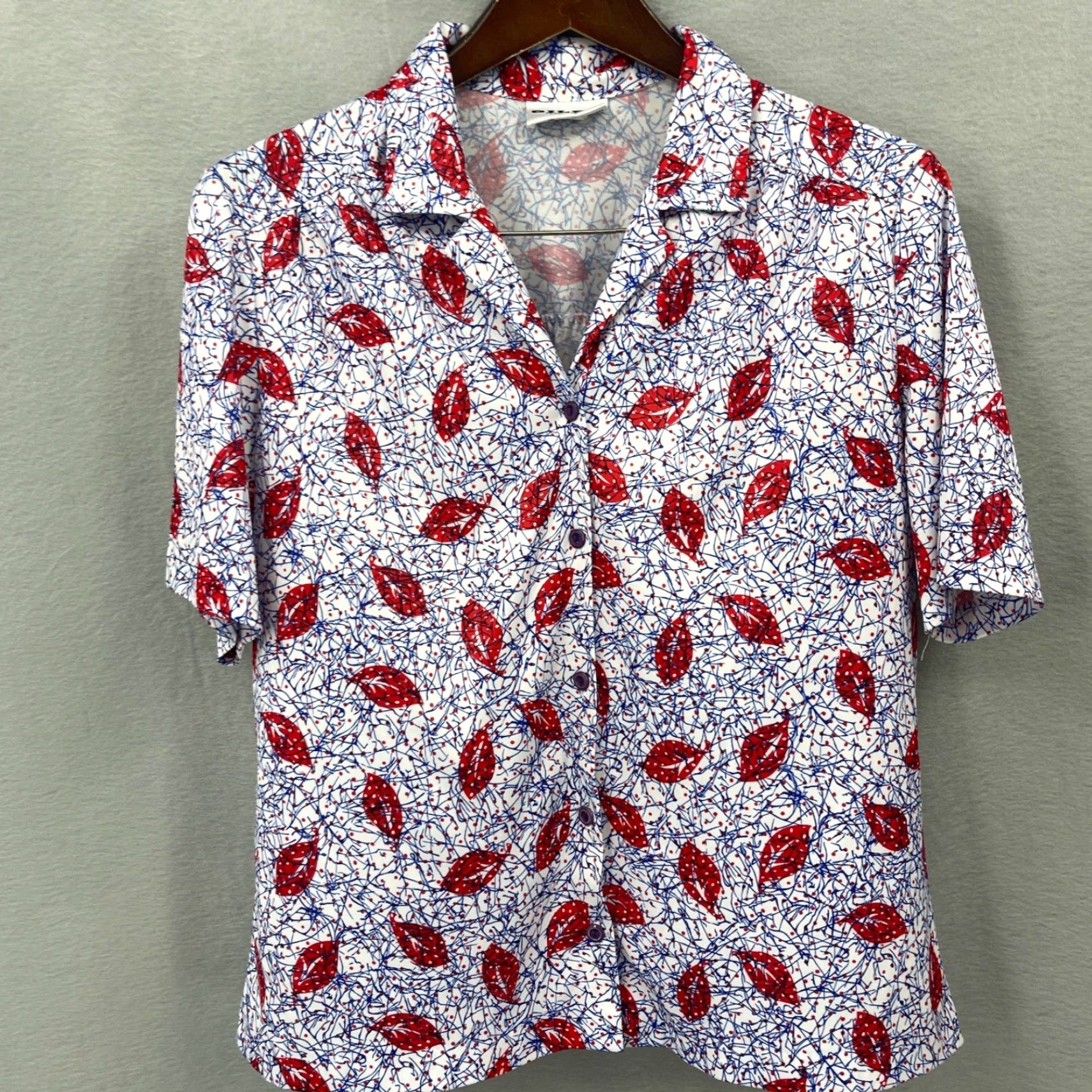 Gildan VTG Gilda of California Blouse Womens L Button Front Polyester Blue Floral Short Sleeve Collared Regular Basic 90s Theme Mens Women Size L / US 10 / IT 46 - 3 Thumbnail
