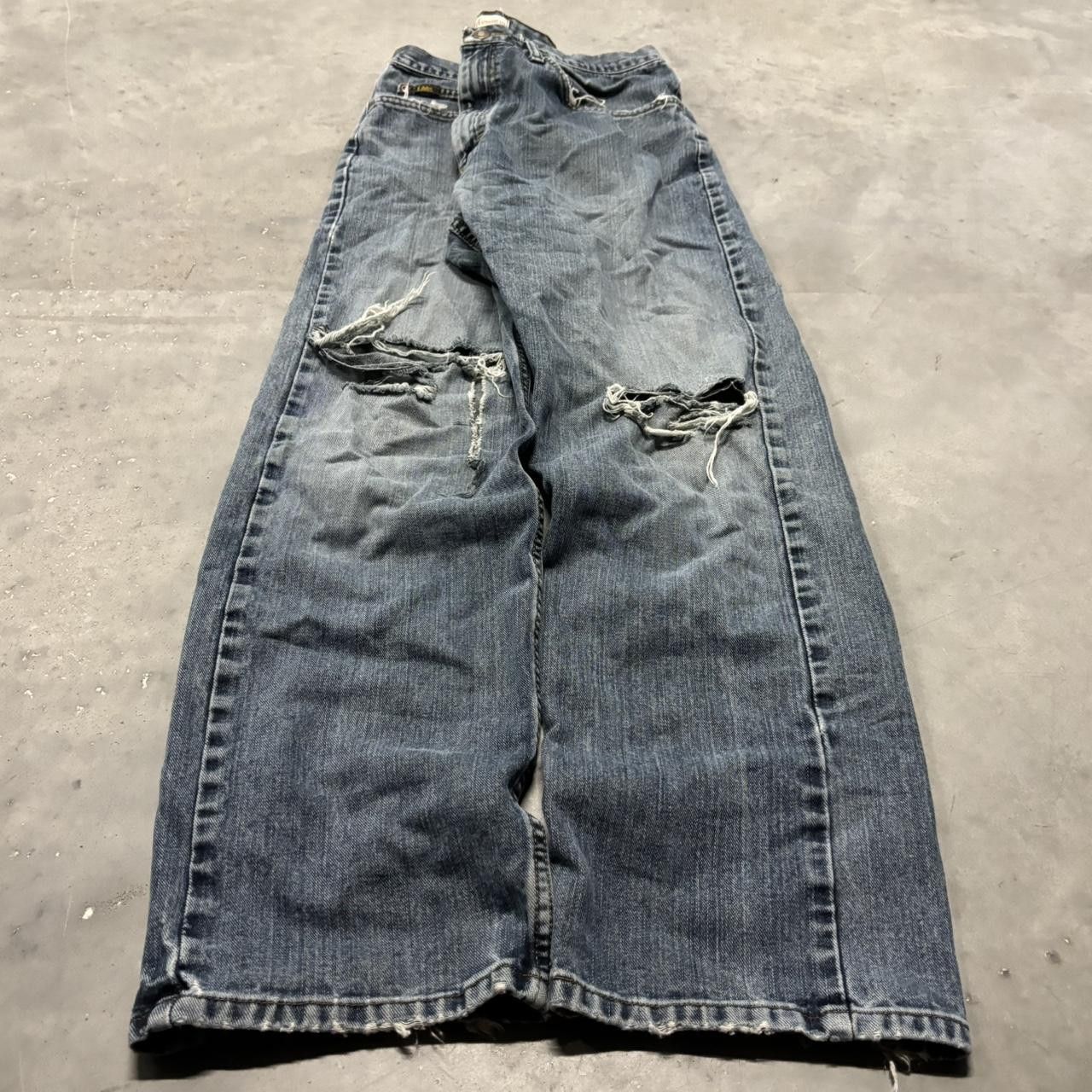 Japanese Brand × Vintage Crazy Vintage Y2K/2000s Grunge Dark Wash Distressed Skater Style Denim Jeans! Size US 36 / EU 52 - 3 Thumbnail