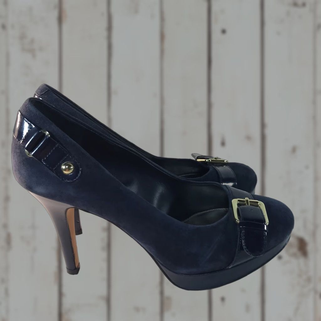 Vintage Antonio Melani Women's Blue Suede Platform Heels 4in Stiletto Leather Italy Size 8M Size US 8 / IT 38 - 1 Thumbnail