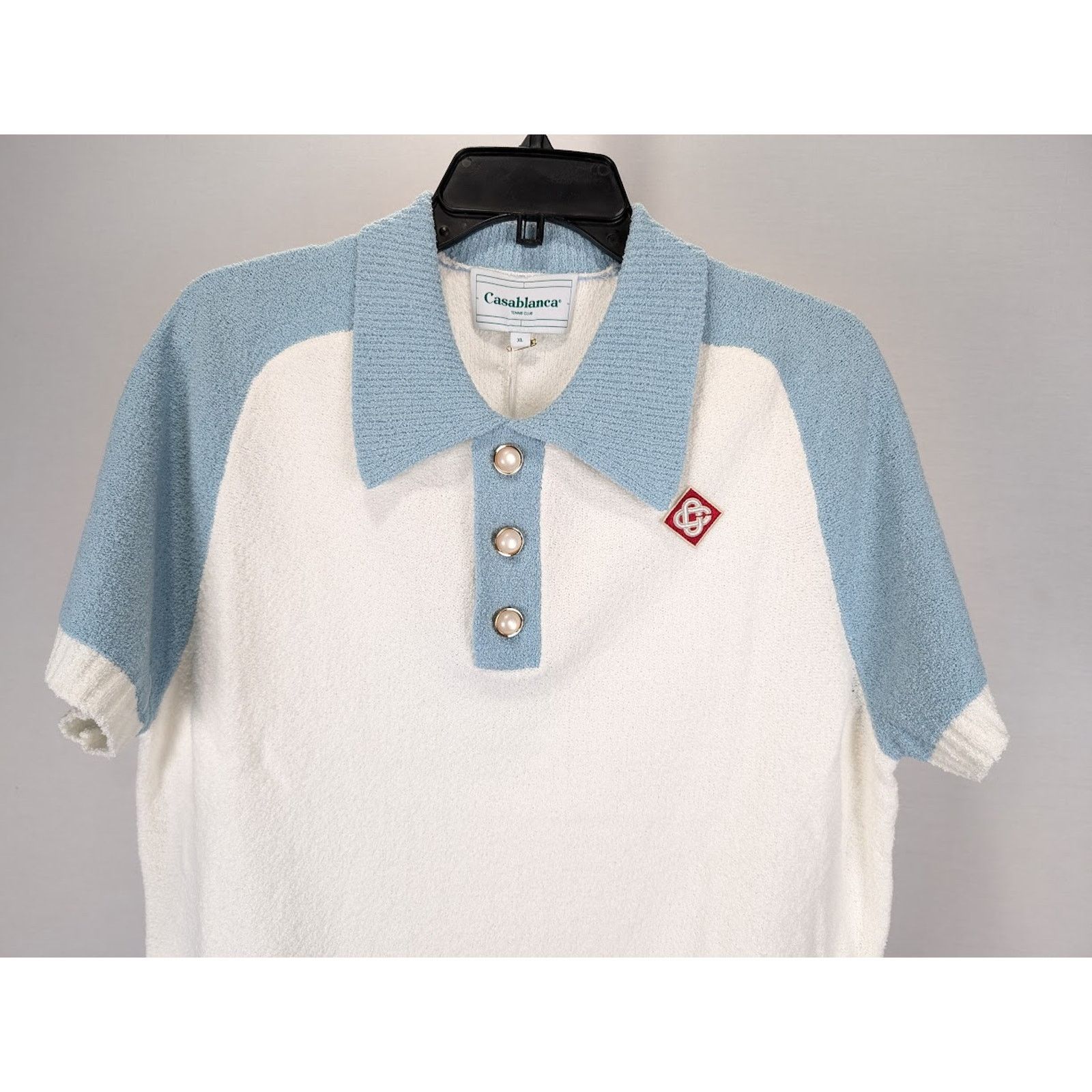 Casablanca o1rshd1 555 / Raglan Boucle Polo Shirt in White/Blue Size US XXL / EU 58 / 5 - 4 Thumbnail