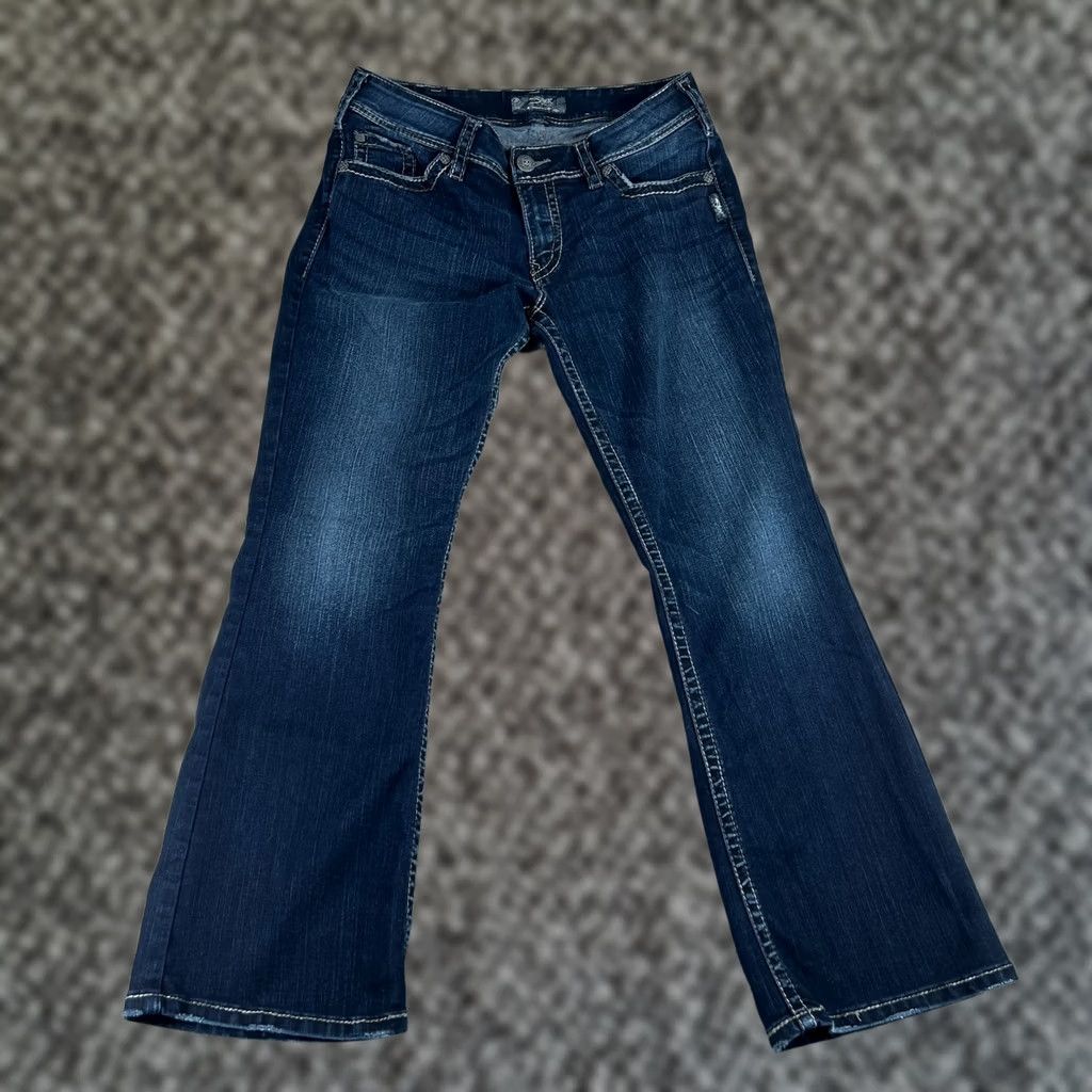 Silver Jeans Co. VINTAGE Silver Jeans Women Bootcut Jeans 33x30 Blue Suki Surplus Distressed Embellished 5-Pocket Womens Size 24" / US 00 / IT 34 - 1 Thumbnail