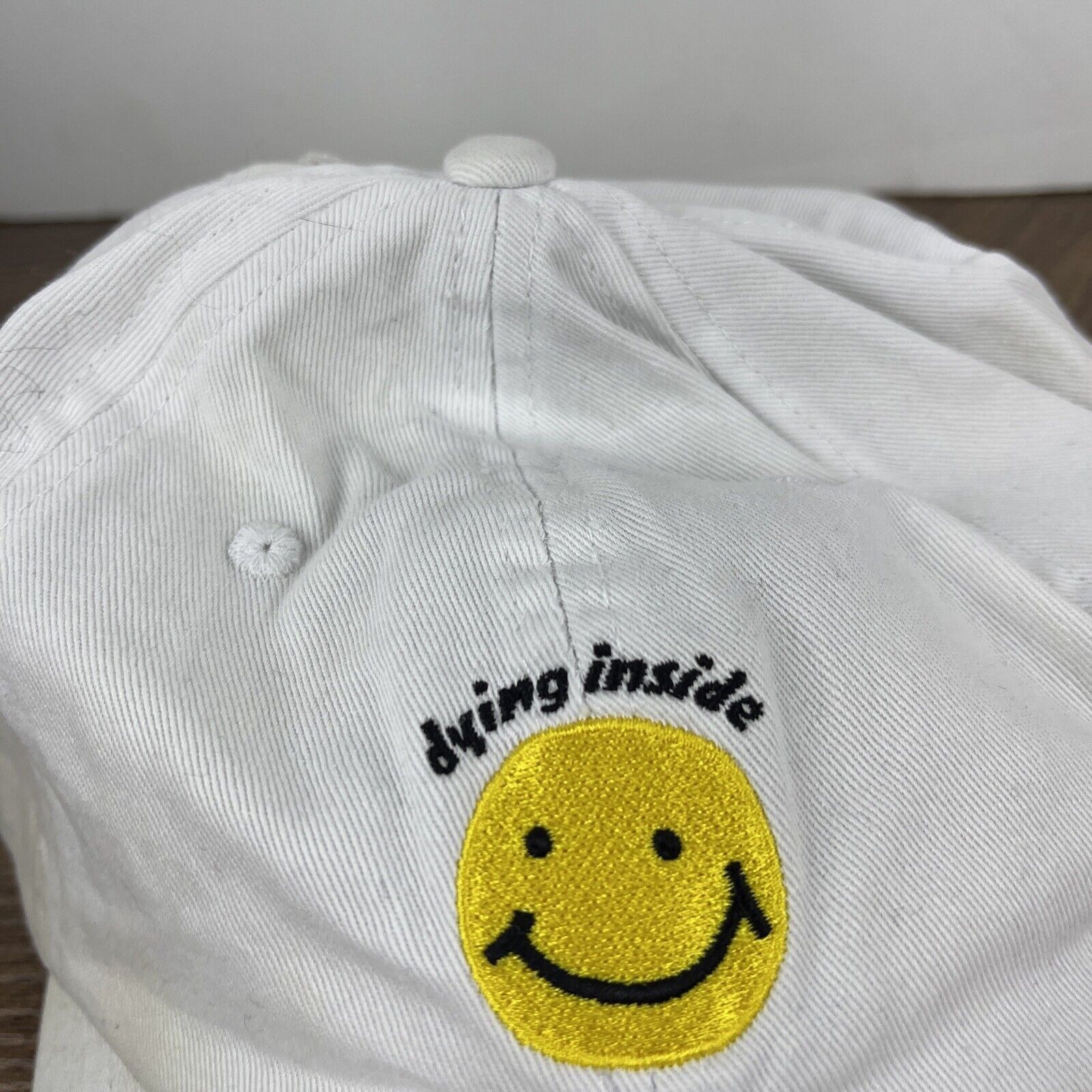 Other Dying Inside Hat Smiley Face White Hat Adjustable Adult Size Size ONE SIZE - 6 Thumbnail
