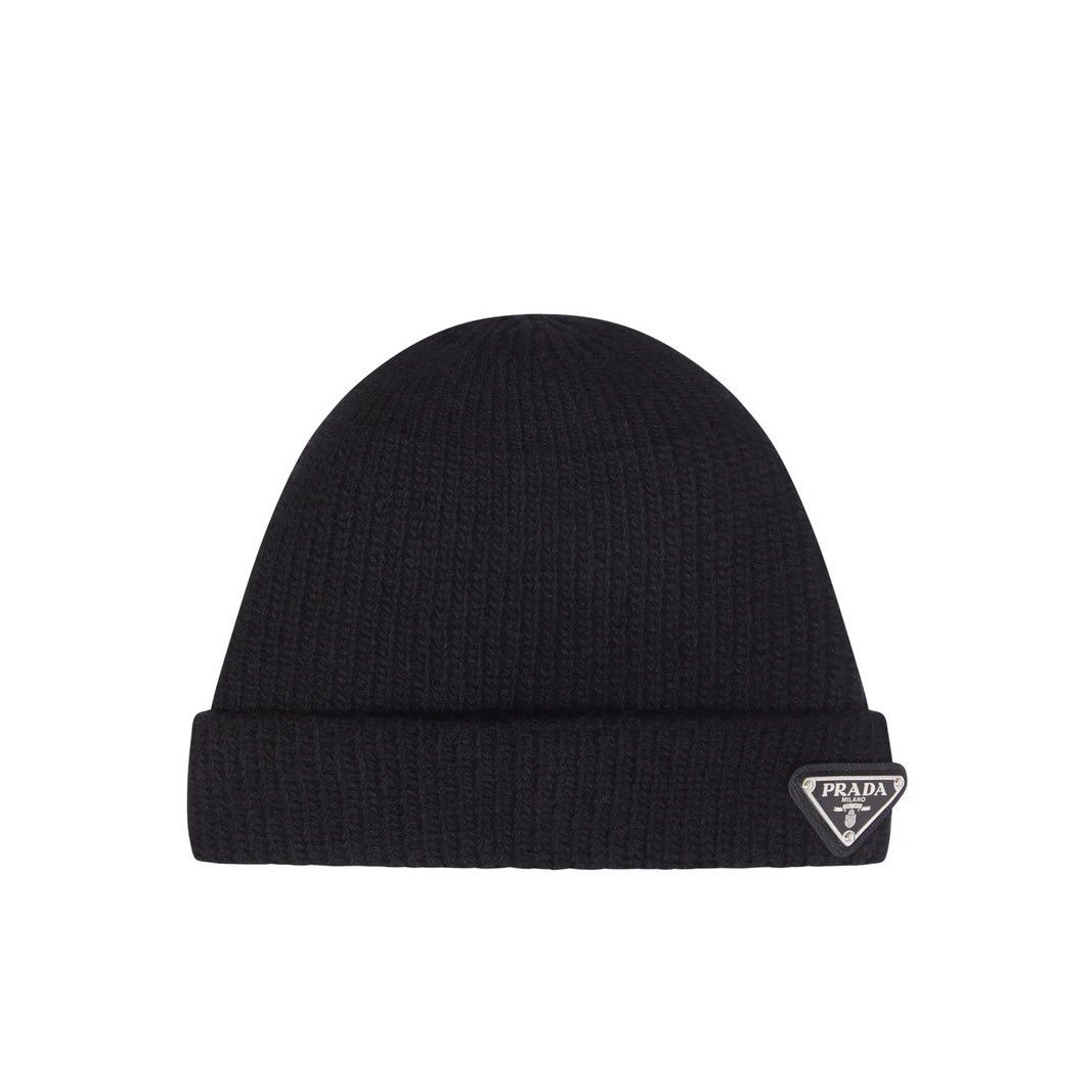 Prada PRADA Black Men's Cashmere Beanie Hat New & Authentic L Size ONE SIZE - 1 Thumbnail