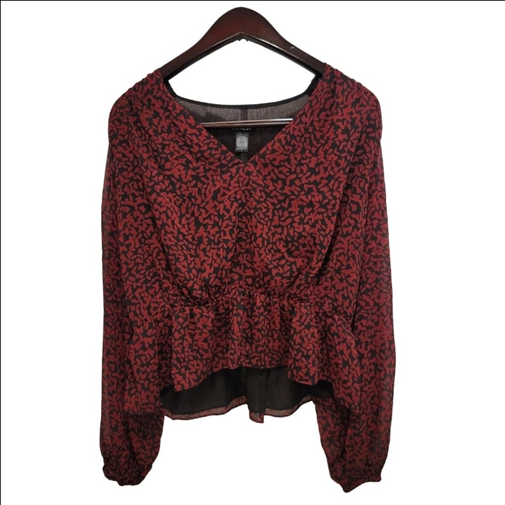 Express NWT Express Long Sleeve Peplum Blouse Size L / US 10 / IT 46 - 1 Thumbnail
