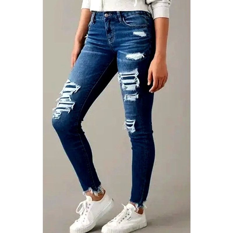 American Eagle Outfitters American Eagle Navy Blue Distressed Jeans - Size 2 Size 26" / US 2 / IT 38 - 1 Thumbnail