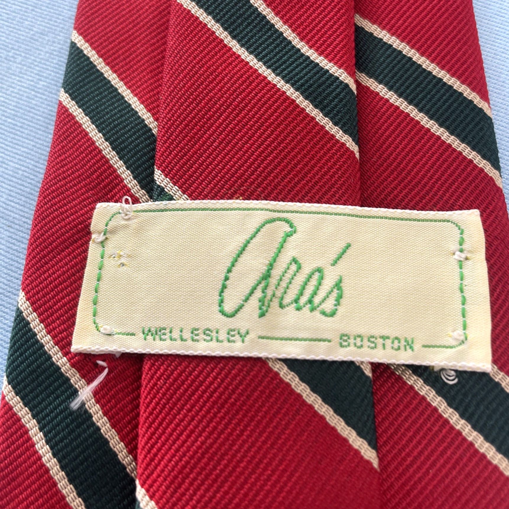 Vintage Aras Tie Repp Stripe Geometric Western Red Green Vintage 80s Necktie Exec 4x58 Size ONE SIZE - 3 Thumbnail