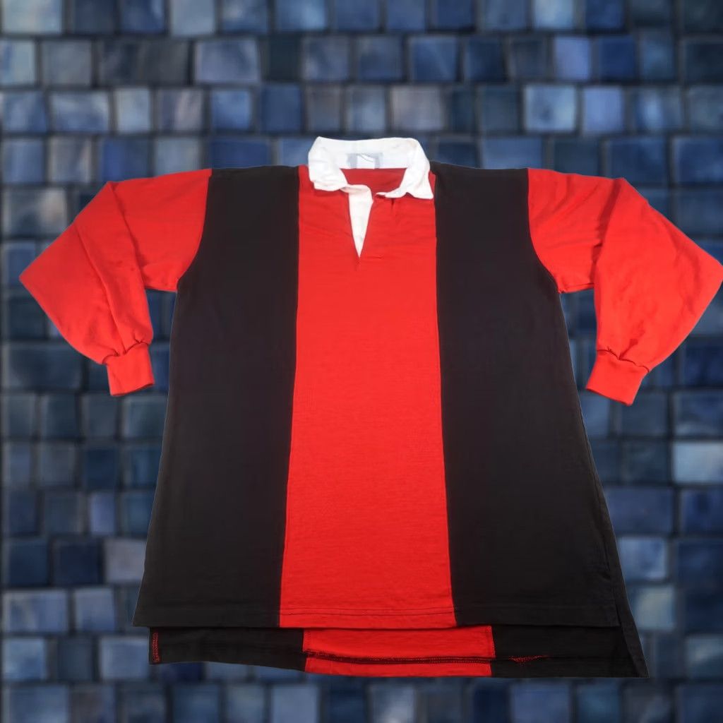 Etro VINTAGE The Game Rugby Shirt Mens XL Red Black Striped 100% Cotton Pullover Long Sleeve Collared Polo Casual Preppy Canada Size US XL / EU 56 / 4 - 1 Thumbnail