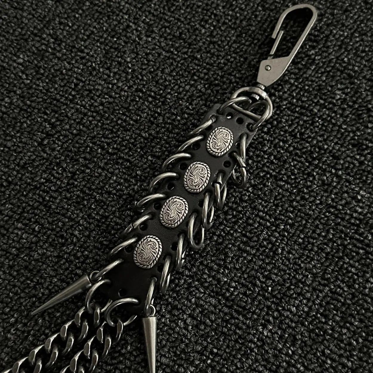 Jewelry Black Punk Wallet Chain with Studded Leather Detail Size ONE SIZE - 5 Thumbnail