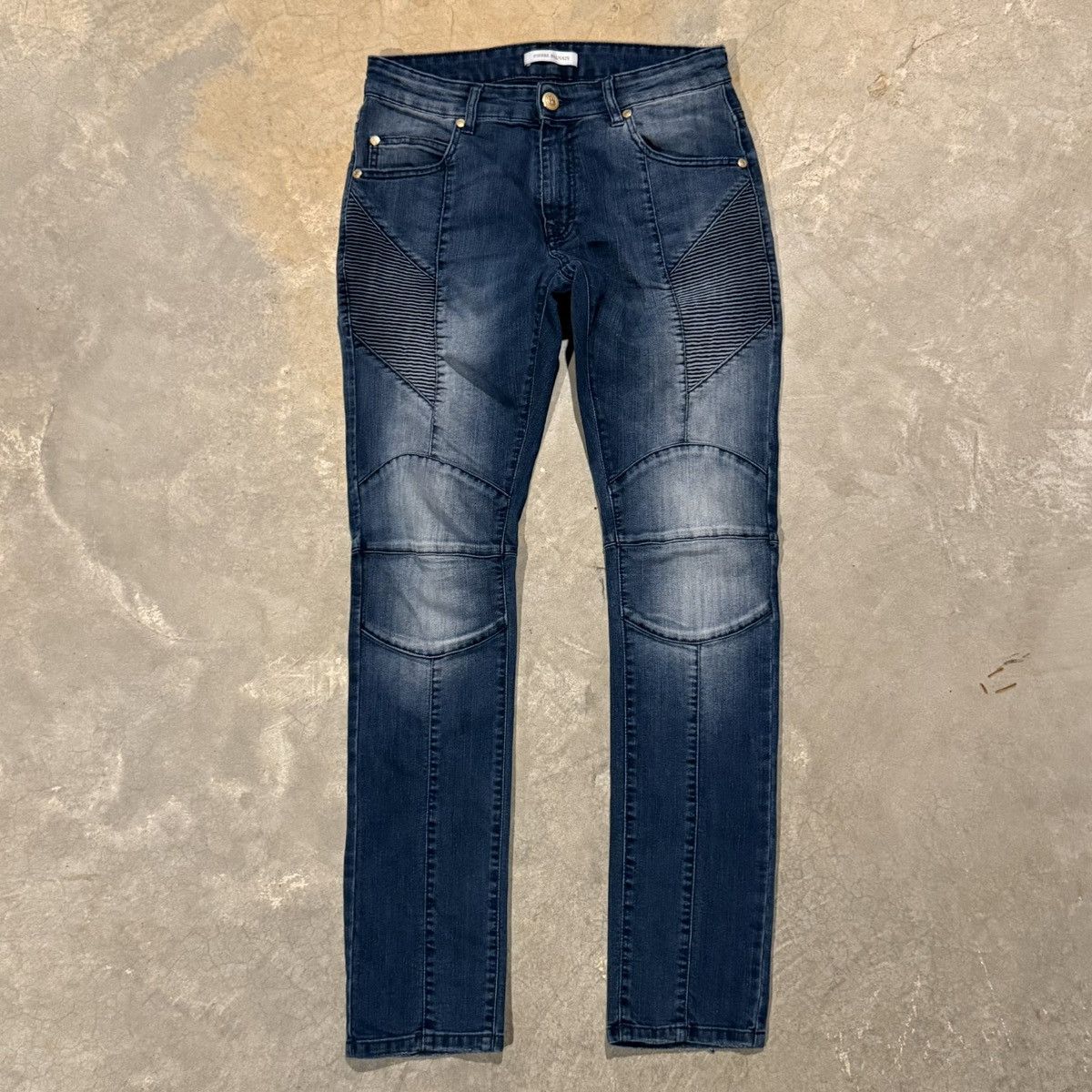 Pierre Balmain Pierre Balmain Paneled Moto Biker Slim Faded Denim Size US 30 / EU 46 - 1 Thumbnail