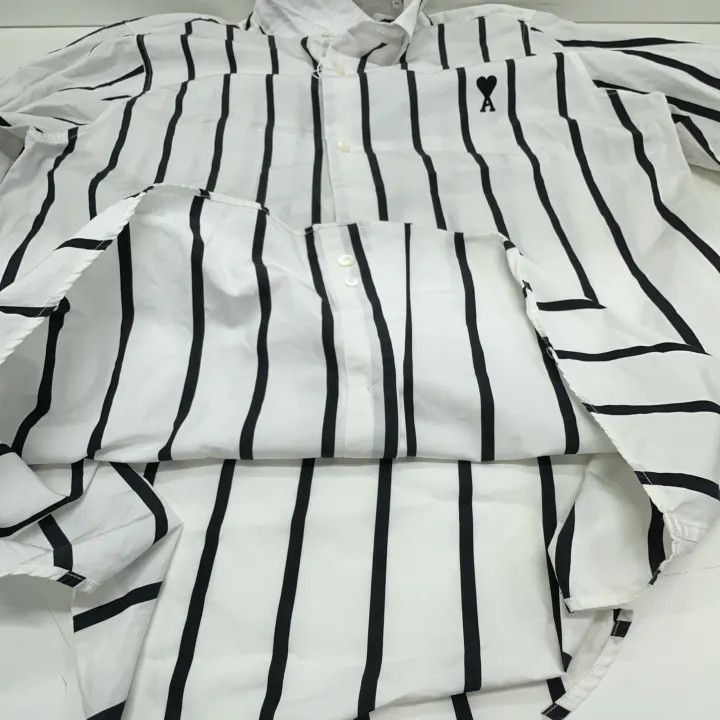 AMI AMIPARIS Striped Long Sleeve Logo Shirt for Men -2507 Size US M / EU 48-50 / 2 - 7 Thumbnail