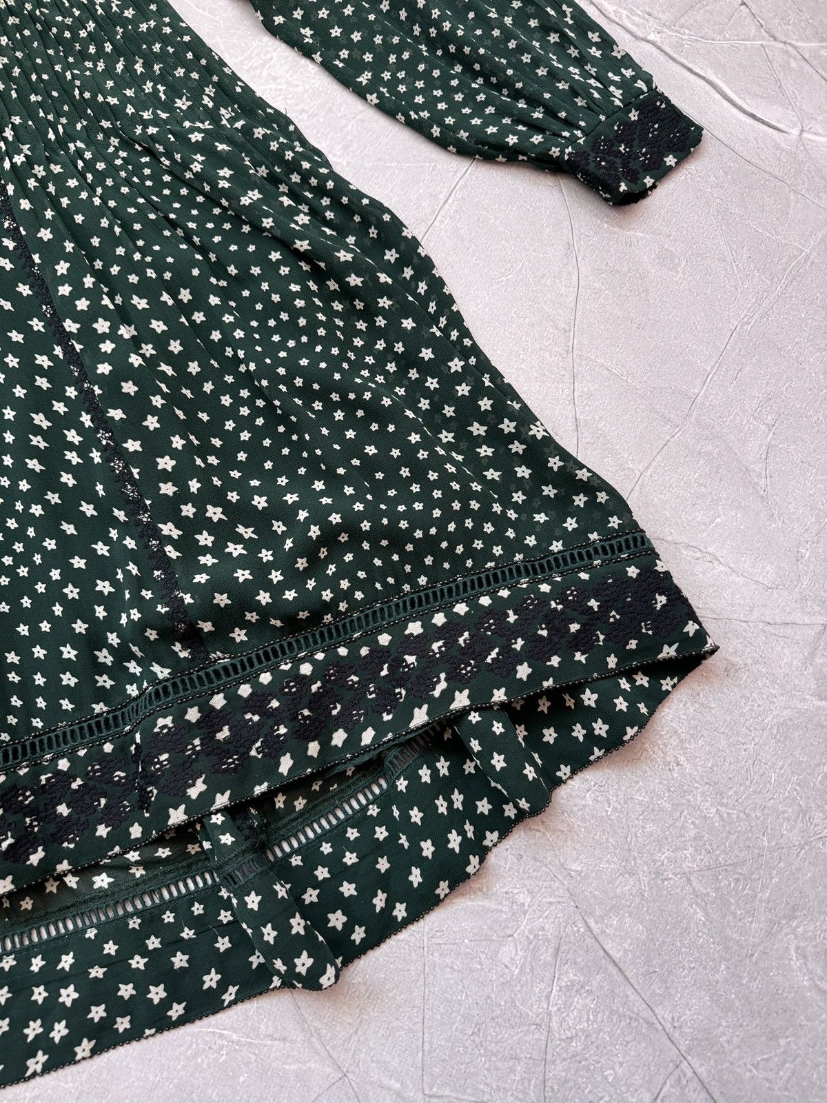 Other Brora Silk Star Print Embroidered Dress Dark Green Size L / US 10 / IT 46 - 12 Thumbnail