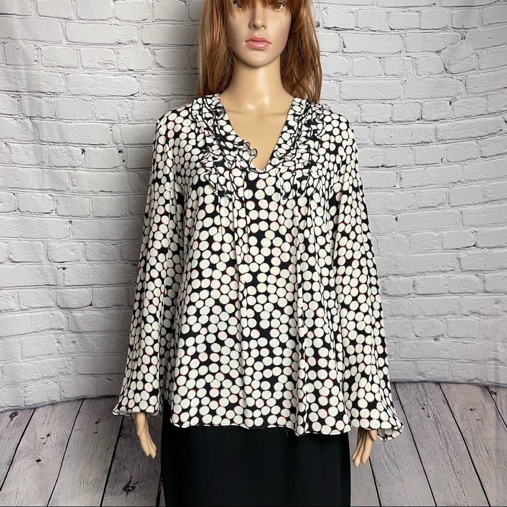 Elie Tahari T Tahari Silk Ruffles Black White Dots Blouse Size S Size S / US 4 / IT 40 - 1 Thumbnail