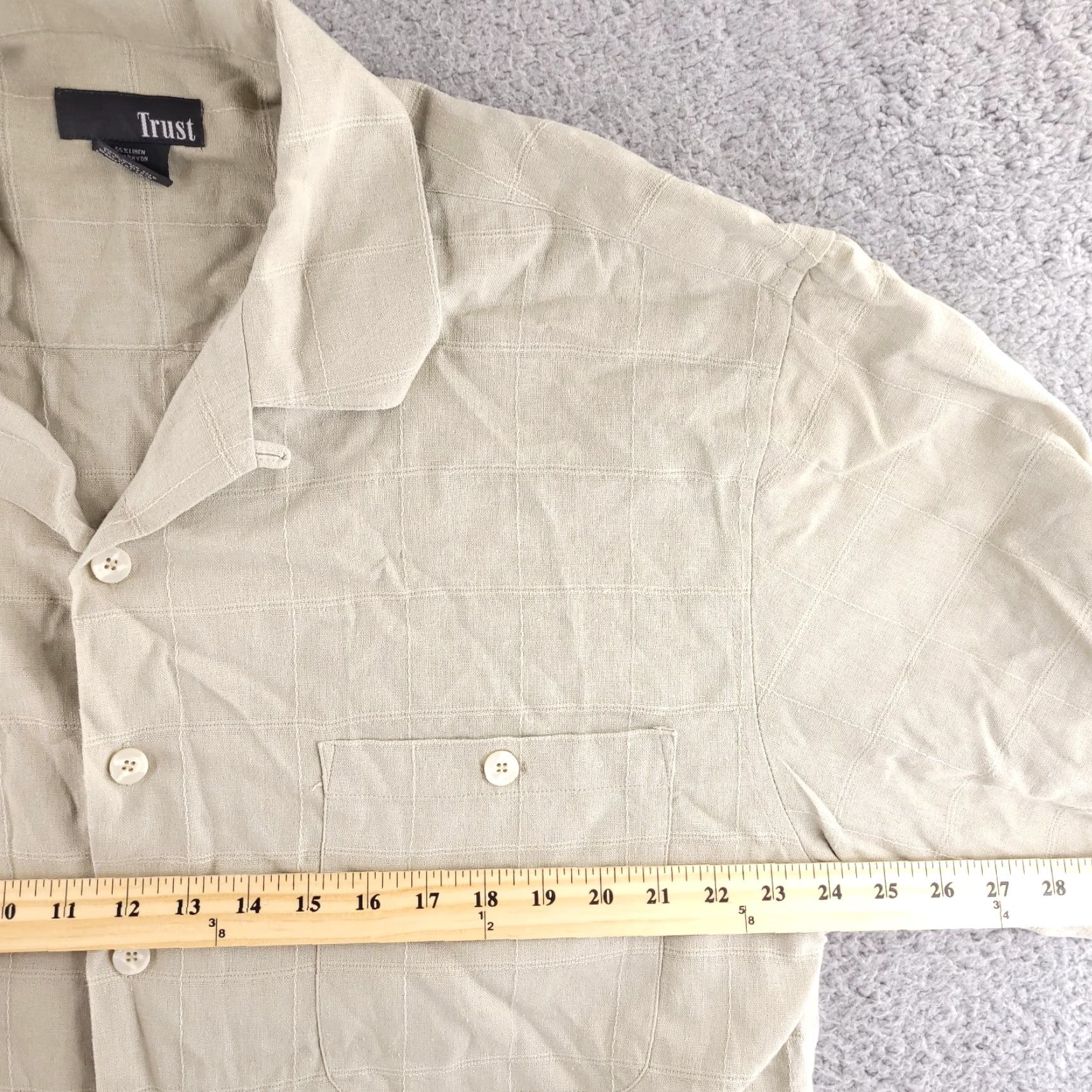 Vintage Trust Shirt Mens 2XL Tan Brown Check Linen Short Sleeve Button-Up Collared Vintage: No Size US XXL / EU 58 / 5 - 6 Thumbnail