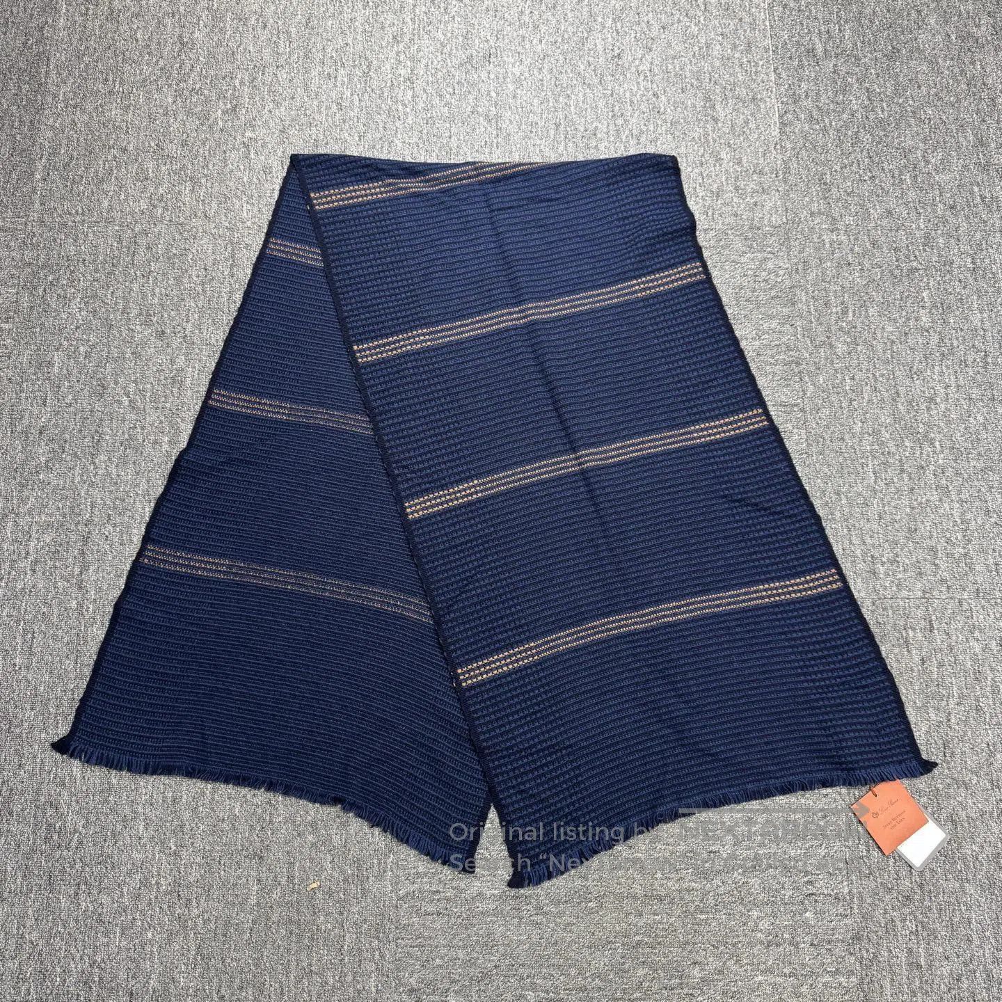 Loro Piana Blue Striped Knit Scarf with Fringe. Size ONE SIZE - 1 Thumbnail