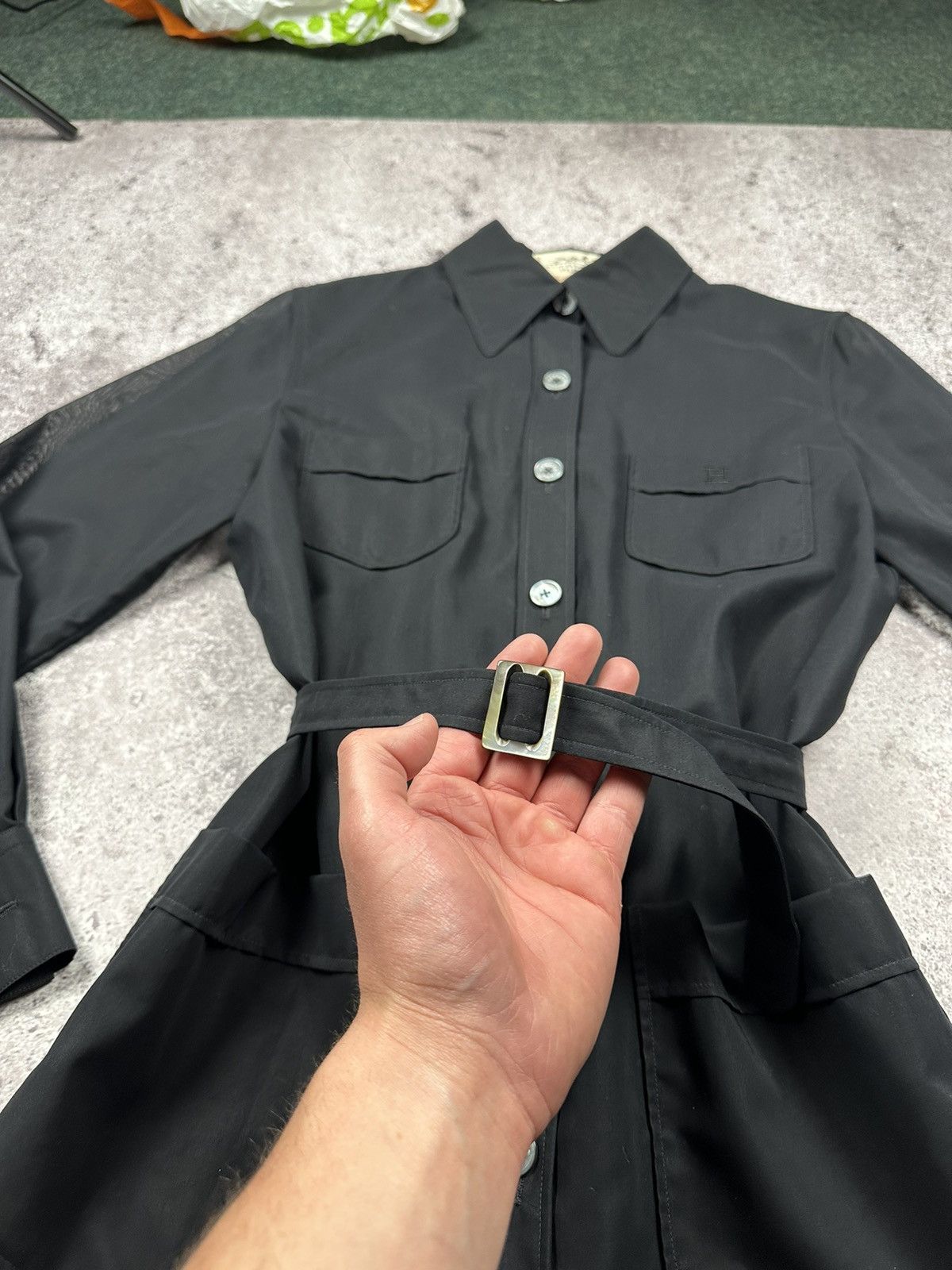 Hermes Vintage Hermès Paris Black Cotton Shirt Dress Belted Size M / US 6-8 / IT 42-44 - 9 Thumbnail