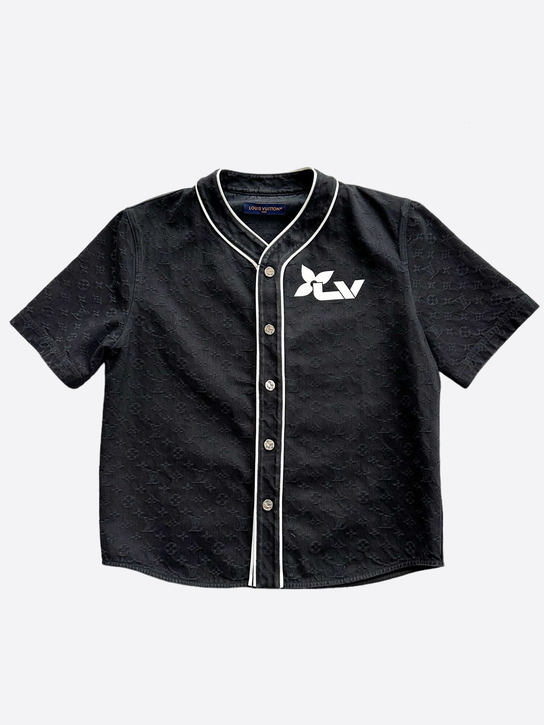 Louis Vuitton Black Monogram Denim Baseball Shirt