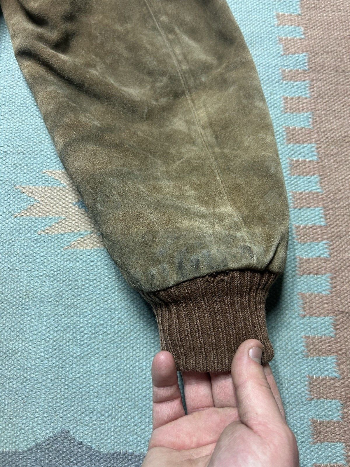 Vintage 80s suede leather bomber jacket Sherpa lined Oui large 44 Size US L / EU 52-54 / 3 - 10 Thumbnail