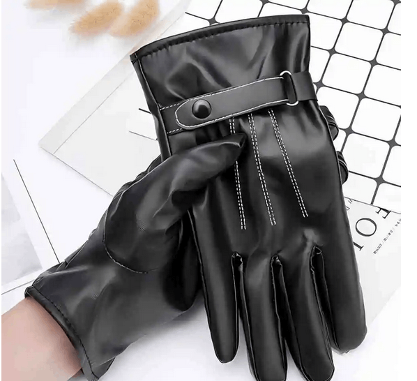 Other Winter PU Leather Black Gloves Warm Mittens Outdoor Sports Size ONE SIZE - 2 Thumbnail