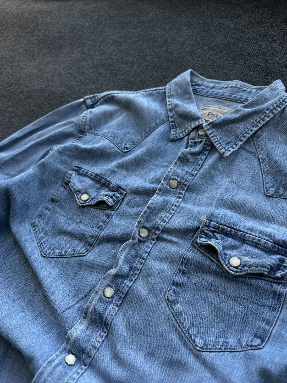 Polo Ralph Lauren 🚨 VNTG Y2K Polo Ralph Lauren Shirt DENIM RARE long SLEEVE Size US M / EU 48-50 / 2 - 6 Thumbnail