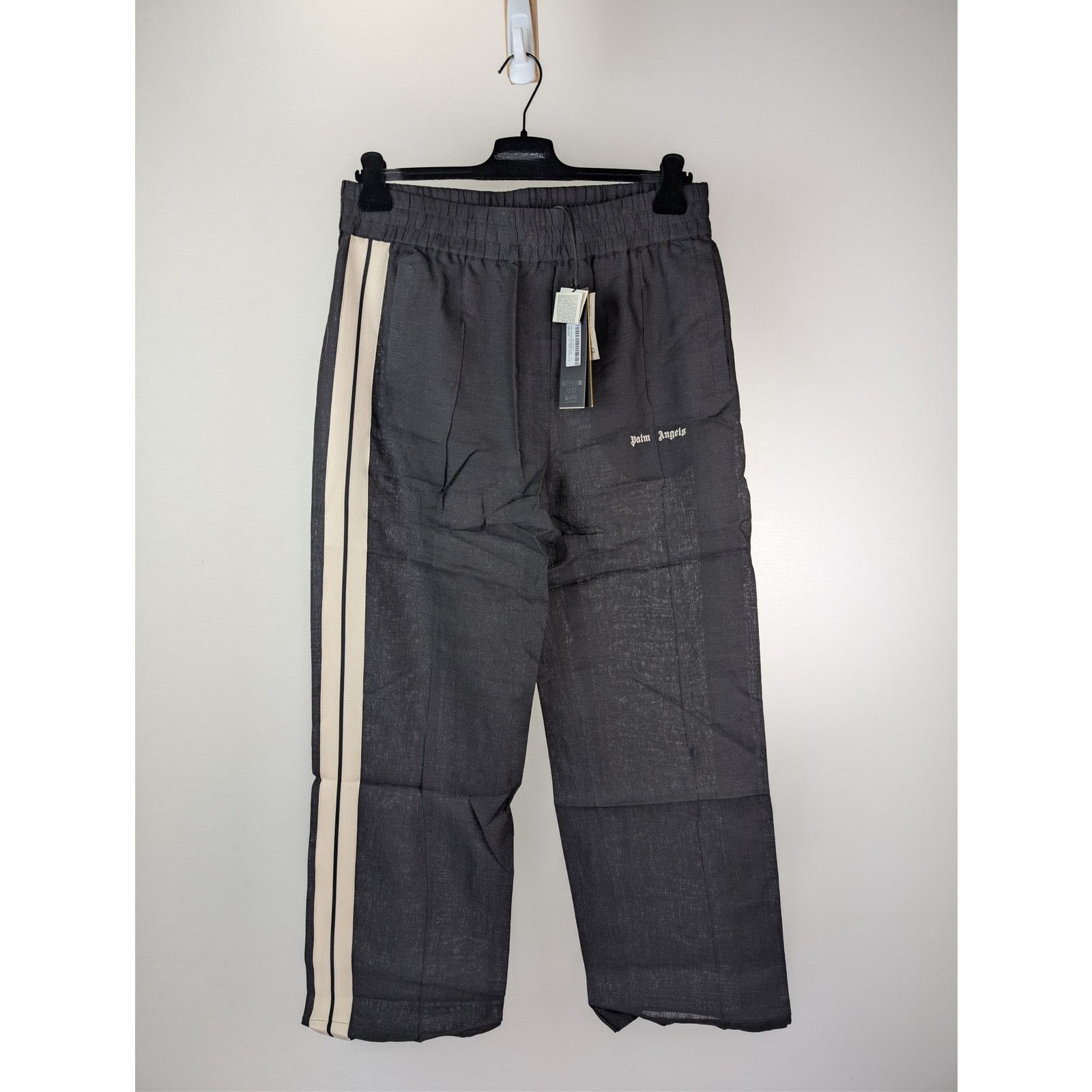 Palm Angels o1rshd1 Classic Logo Linen Track Pants Anthracite/Off White Size US 36 / EU 52 - 2 Thumbnail