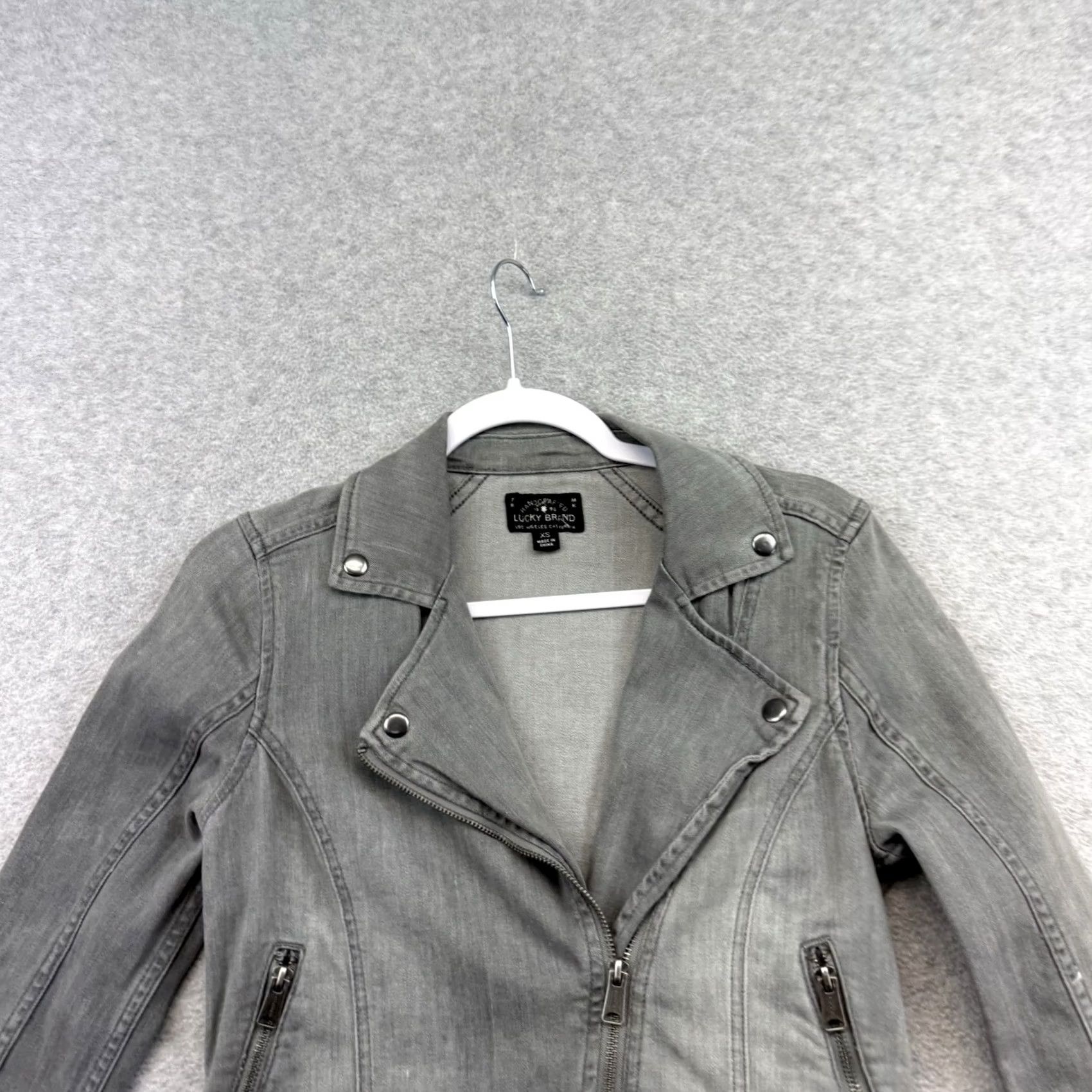 Lucky Brand Lucky Brand Gray Denim Moto Jacket Women XS Asymmetrical Zip Biker Jacket Size XS / US 0-2 / IT 36-38 - 3 Thumbnail