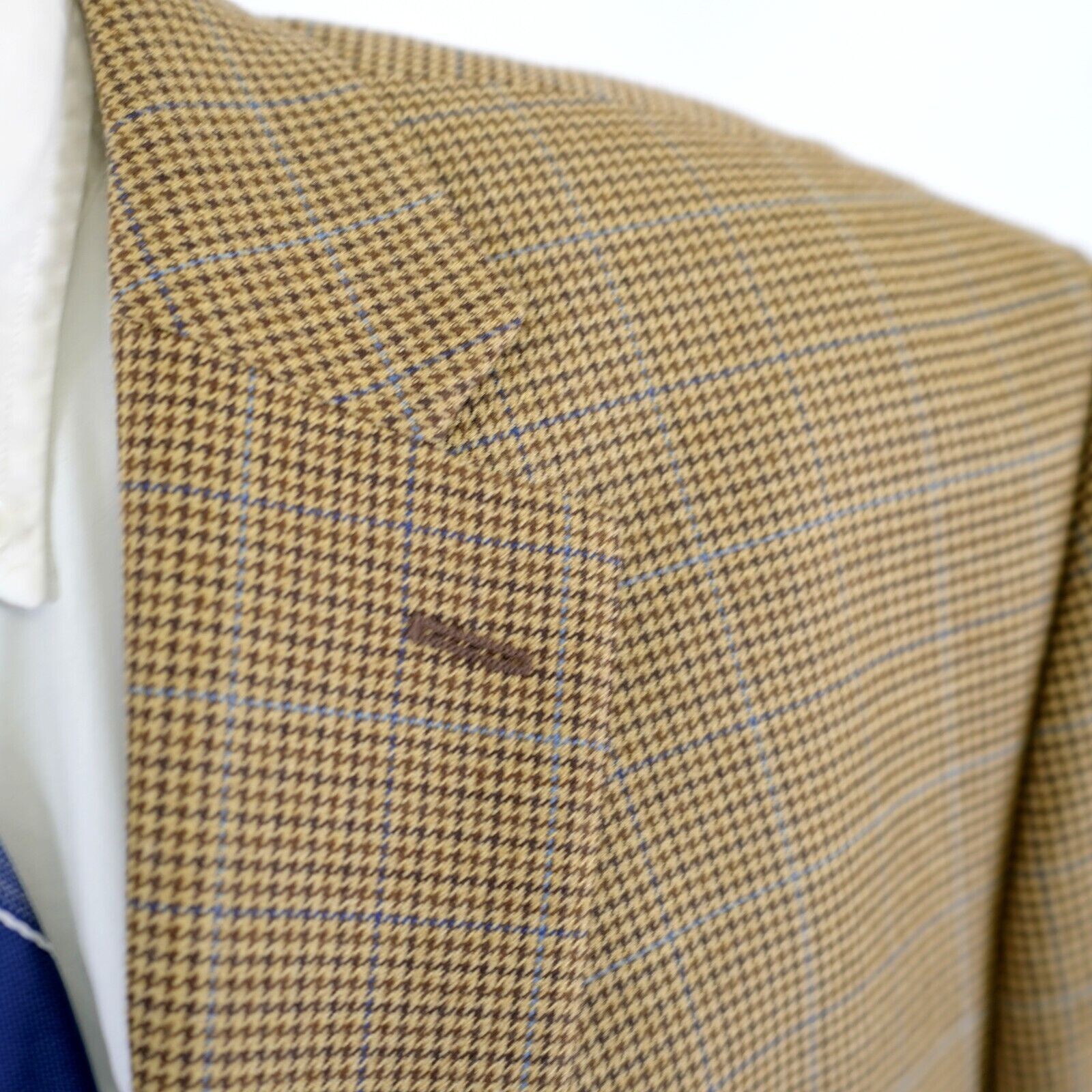 Lauren Ralph Lauren Lauren Ralph Lauren Wool Silk Brown Tan Hounstooth W/ Blue W Size 48L - 2 Thumbnail