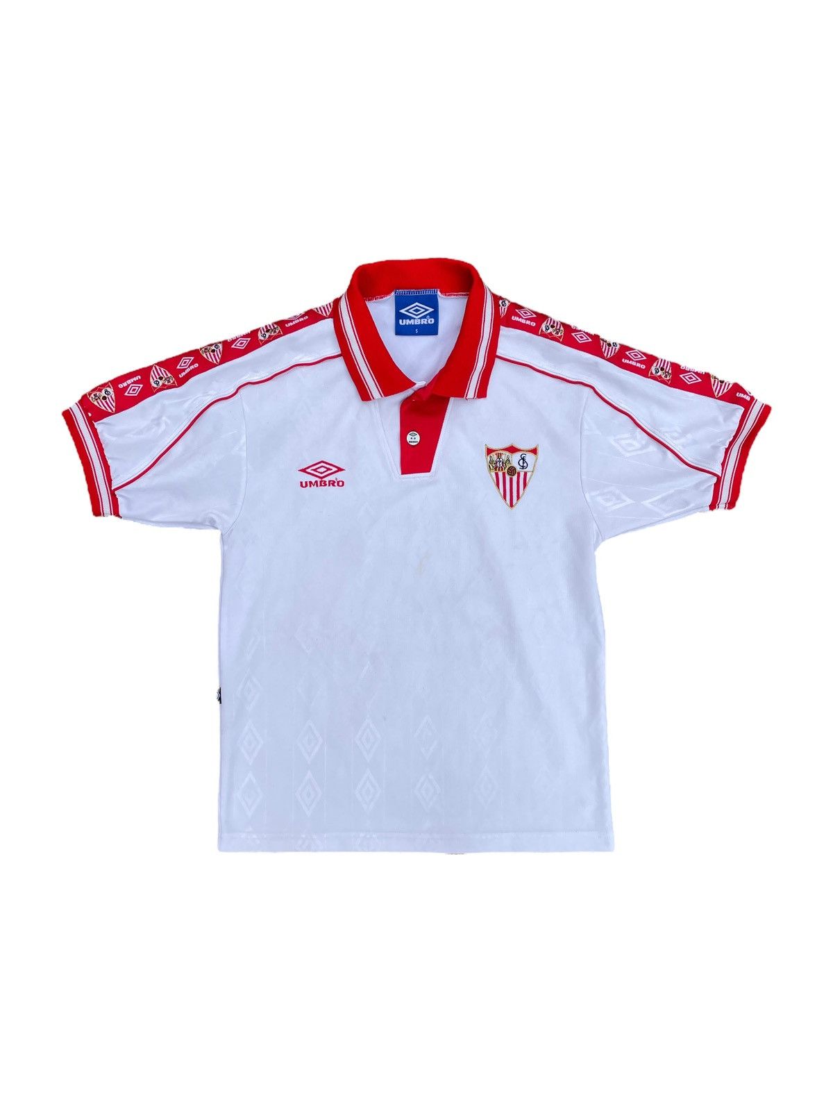 image of Soccer Jersey x Umbro Vintage 1998-99 Umbro Sevilla Soccer Football Jersey in Red White (Size Small