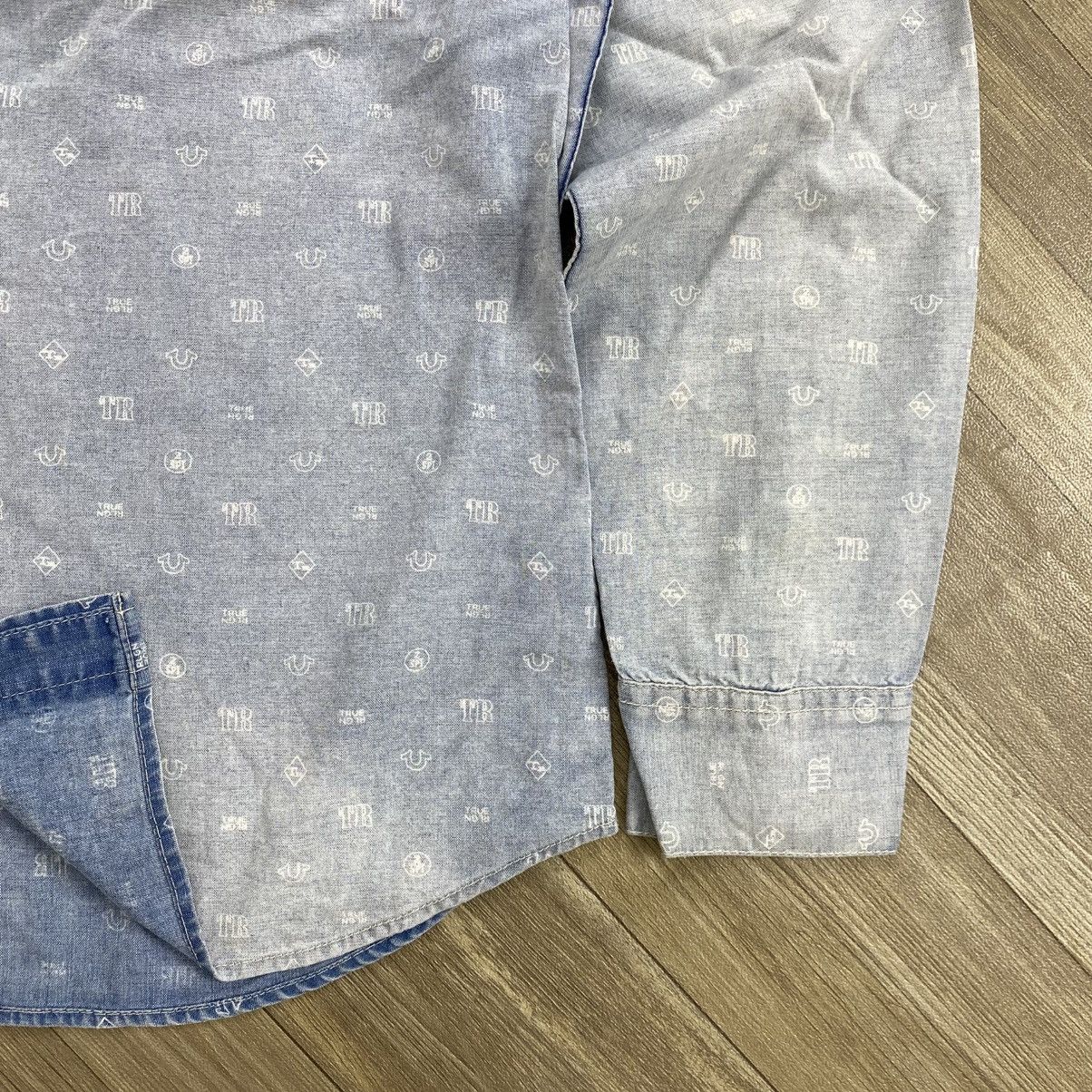 Japanese Brand Vintage True Religion Monogram Print Logo Faded Denim Shirt Size US M / EU 48-50 / 2 - 8 Thumbnail