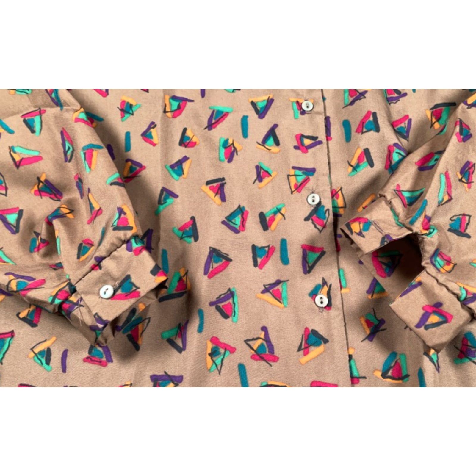 Vintage VINTAGE Donnkenny Shirt Geometric Pattern Camp Collar Women's 14 Brown USA Made Size XL / US 12-14 / IT 48-50 - 8 Thumbnail