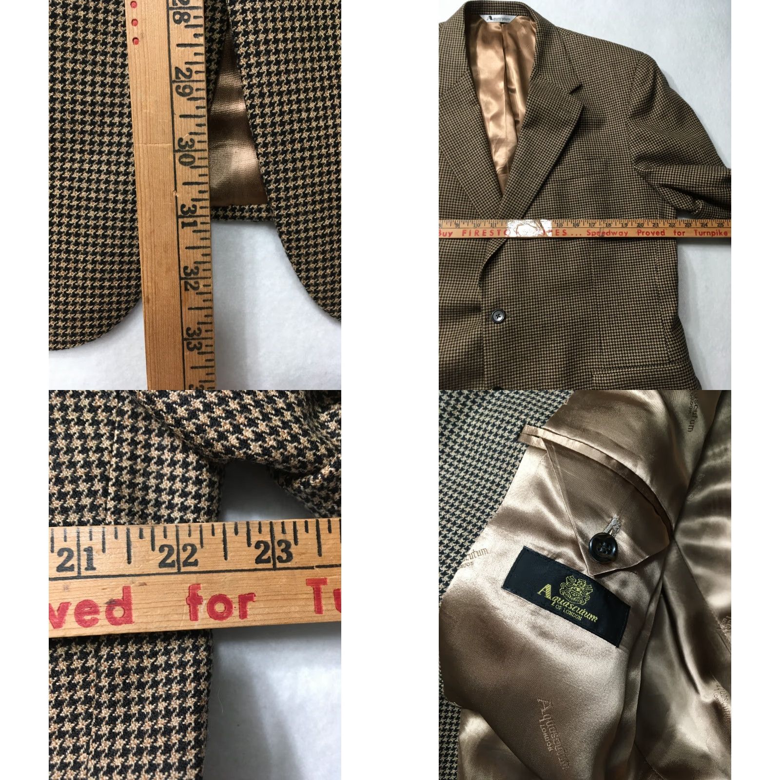 Aquascutum VTG Aquascutum Blazer Houndstooth Silk/Wool 2-Button Single-Breasted Beige 44reg Mens Jacket Size 44R - 8 Thumbnail