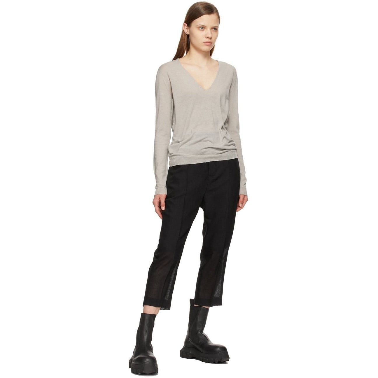 Rick Owens Last Size Rick Owens Grey Merino Wool V-Neck Sweater Size S / US 4 / IT 40 - 3 Thumbnail