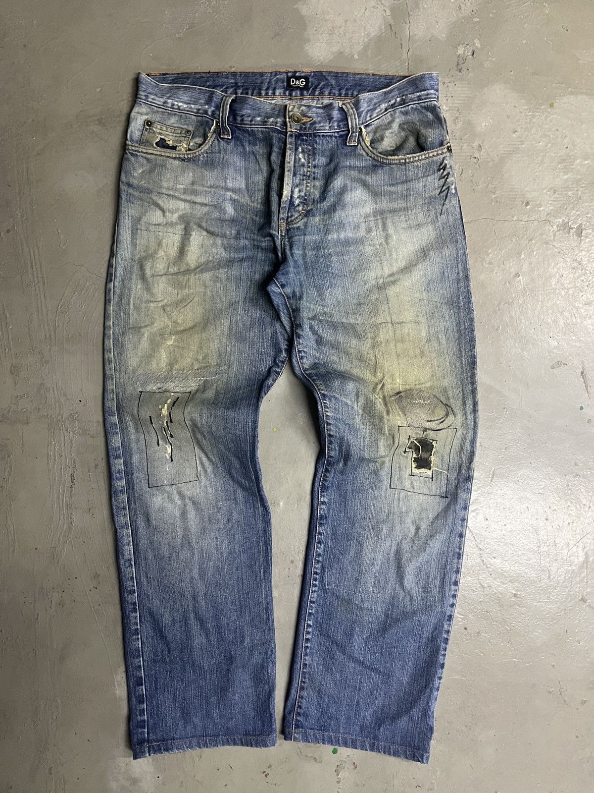 Dolce & Gabbana Vintage D&G Destroyed Mud Wash Patchwork Boro Jeans Size US 36 / EU 52 - 1 Thumbnail