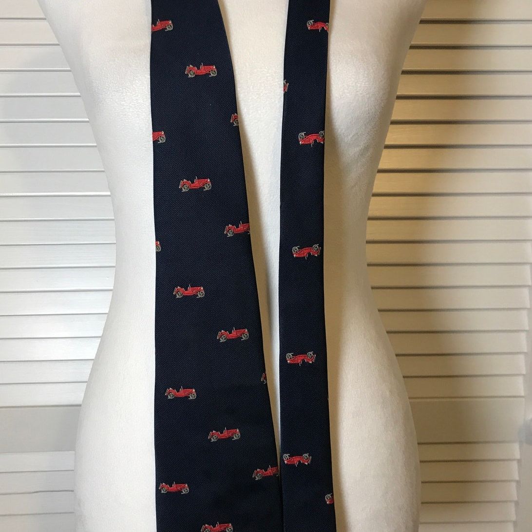 Other Antique Red Car Theme Navy Classic Wide Men Necktie Size ONE SIZE - 3 Thumbnail